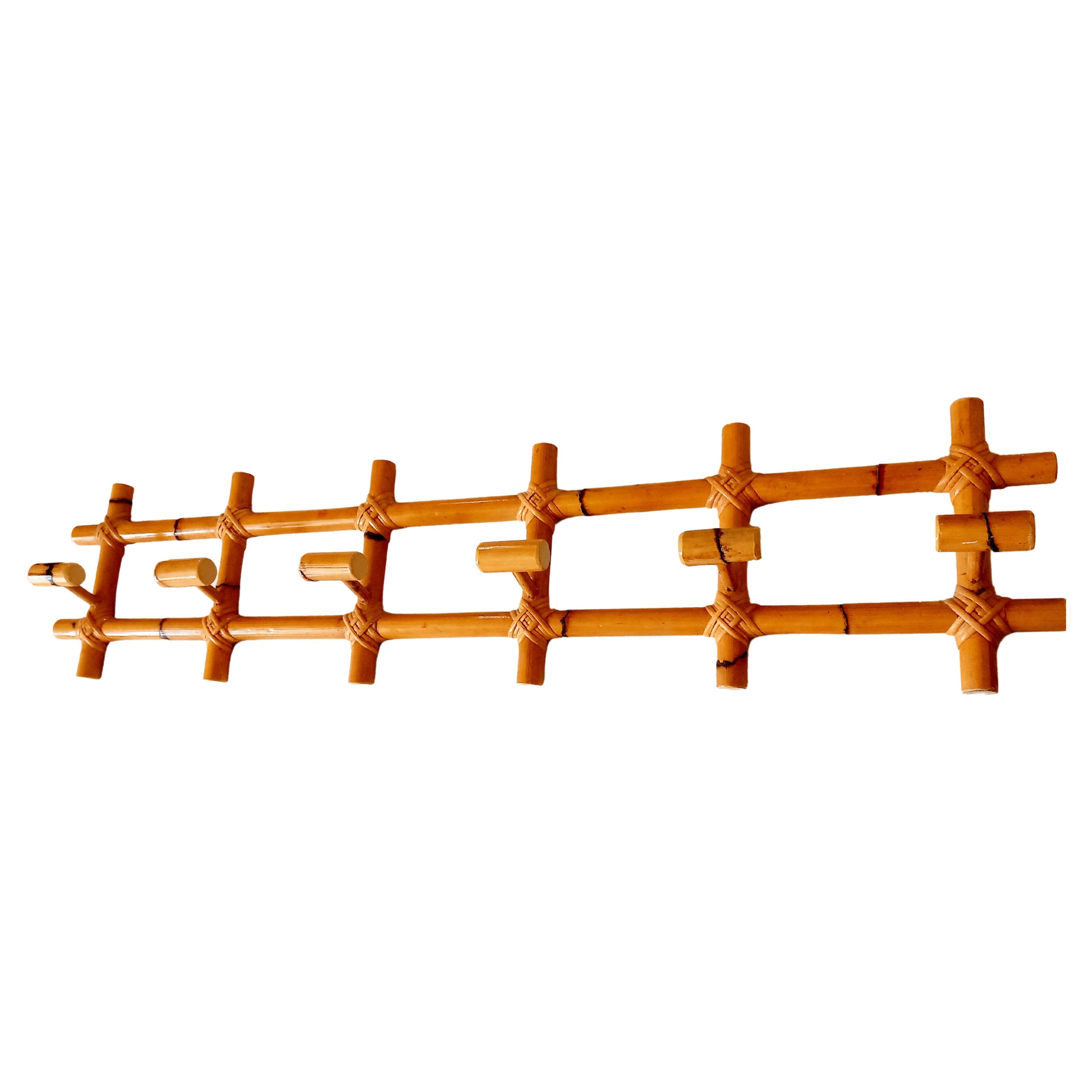 Mid-Century  Modern Natural Color Bamboo Coat Rack 6 Hangers Spain 50s