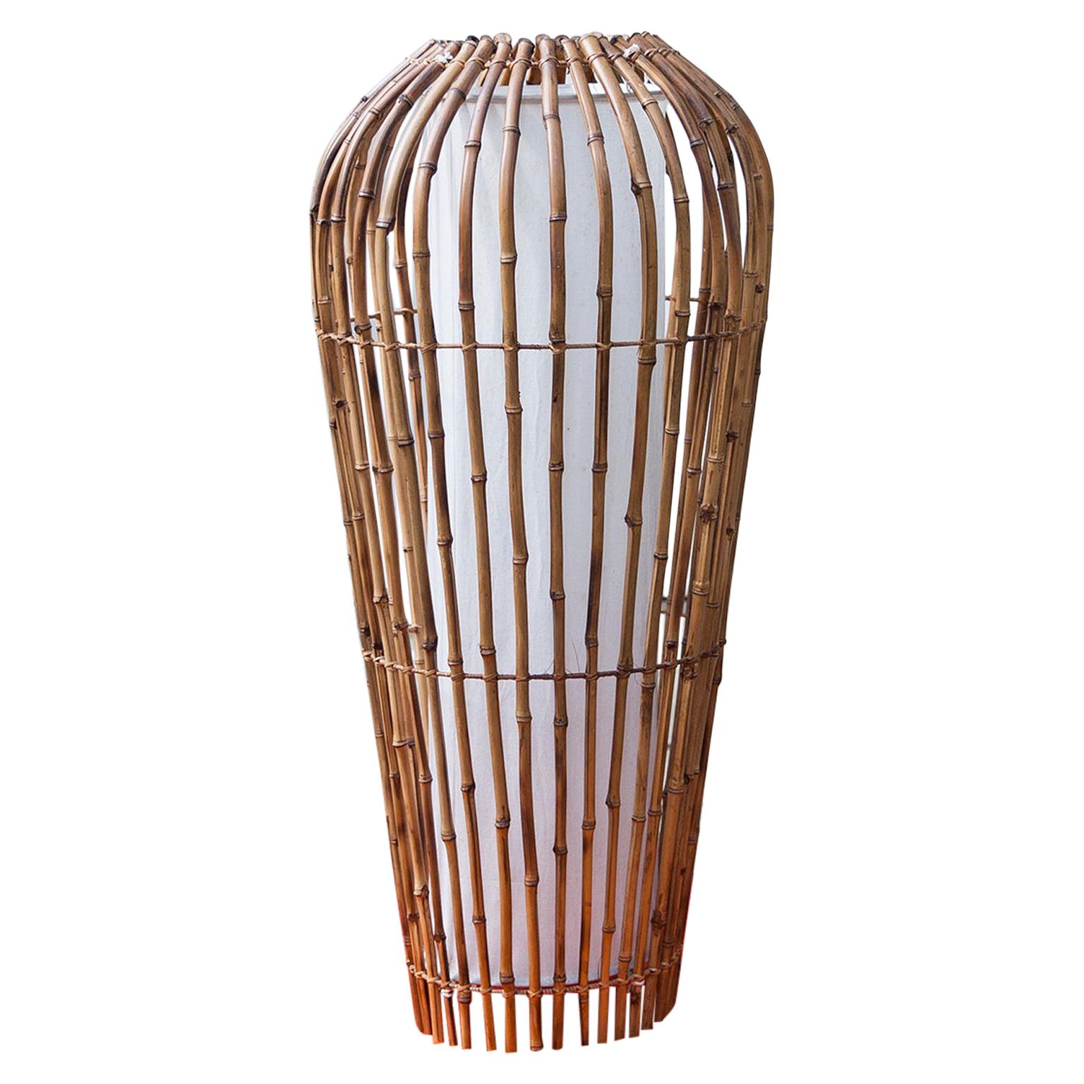 Lampadaire cocon en bambou, France, 1950