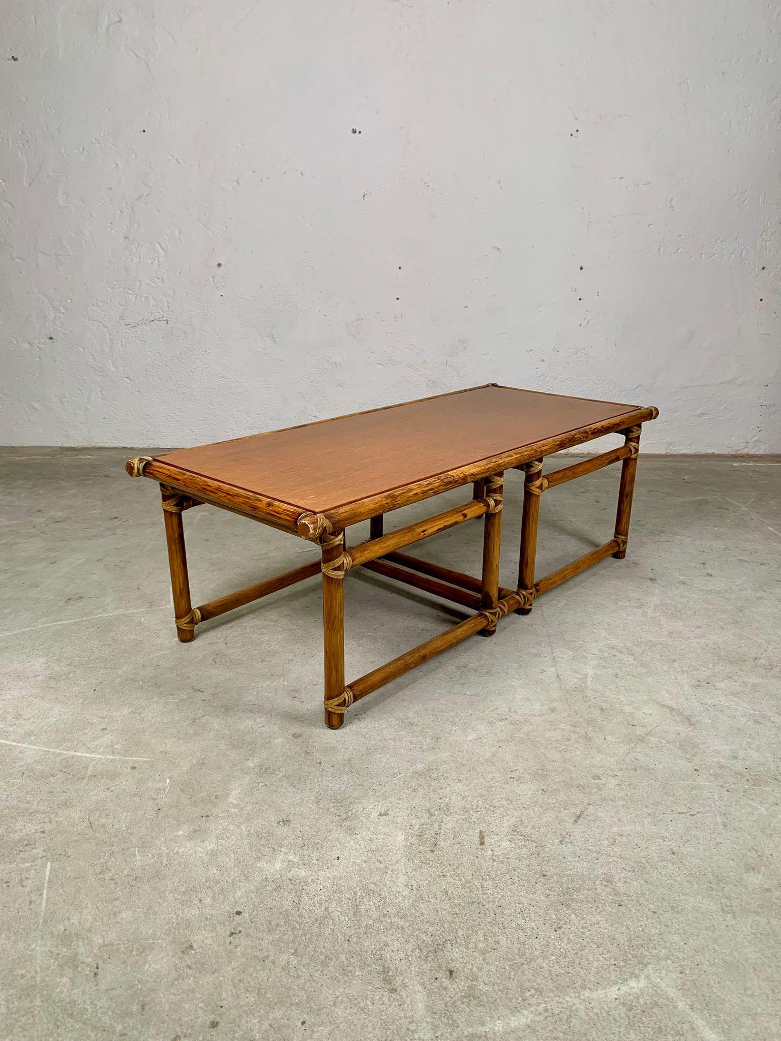 Mid-Century Modern Bamboo coffee table by Lyda Levi for McGuire production, 1970s, USA en vente