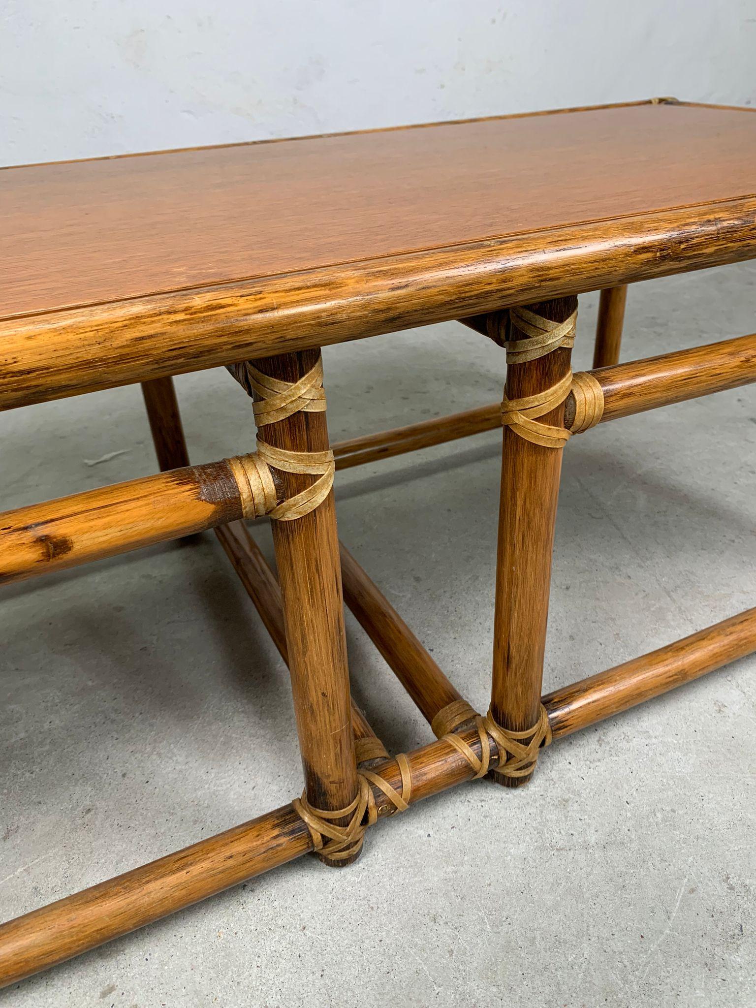 Bambou Bamboo coffee table by Lyda Levi for McGuire production, 1970s, USA en vente
