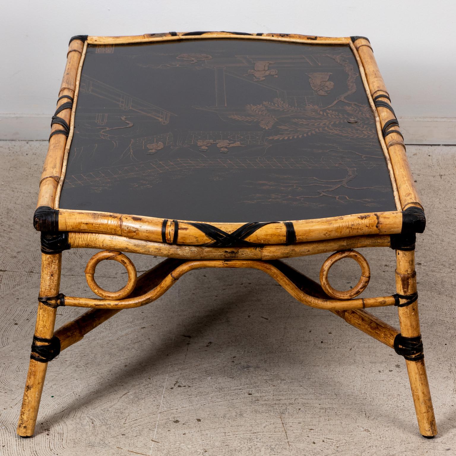 Bamboo Coffee Table with Chinoiserie Decoration 2