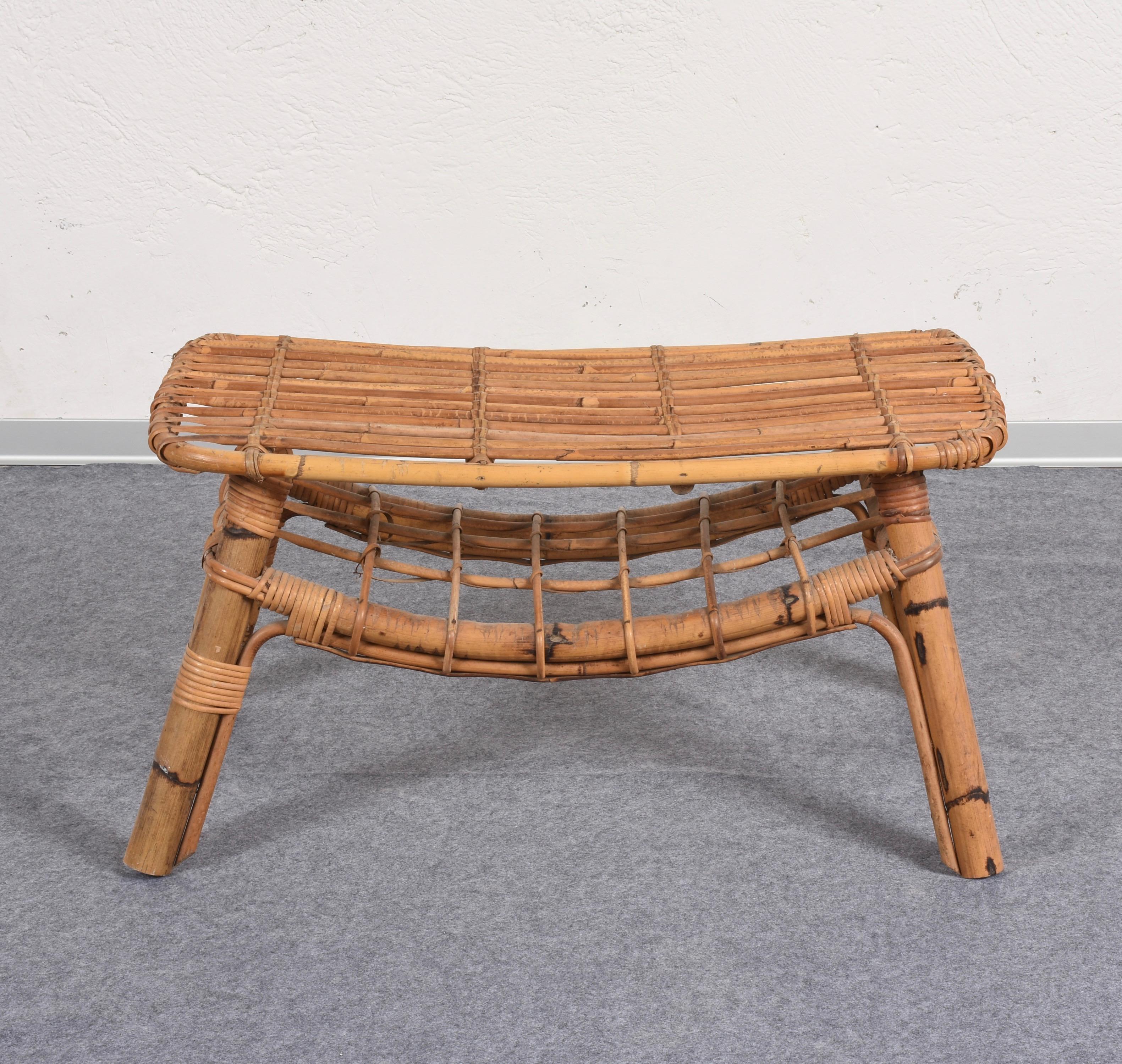 Mid-Century Modern Bamboo coffee table with magazine rack, Italy 
