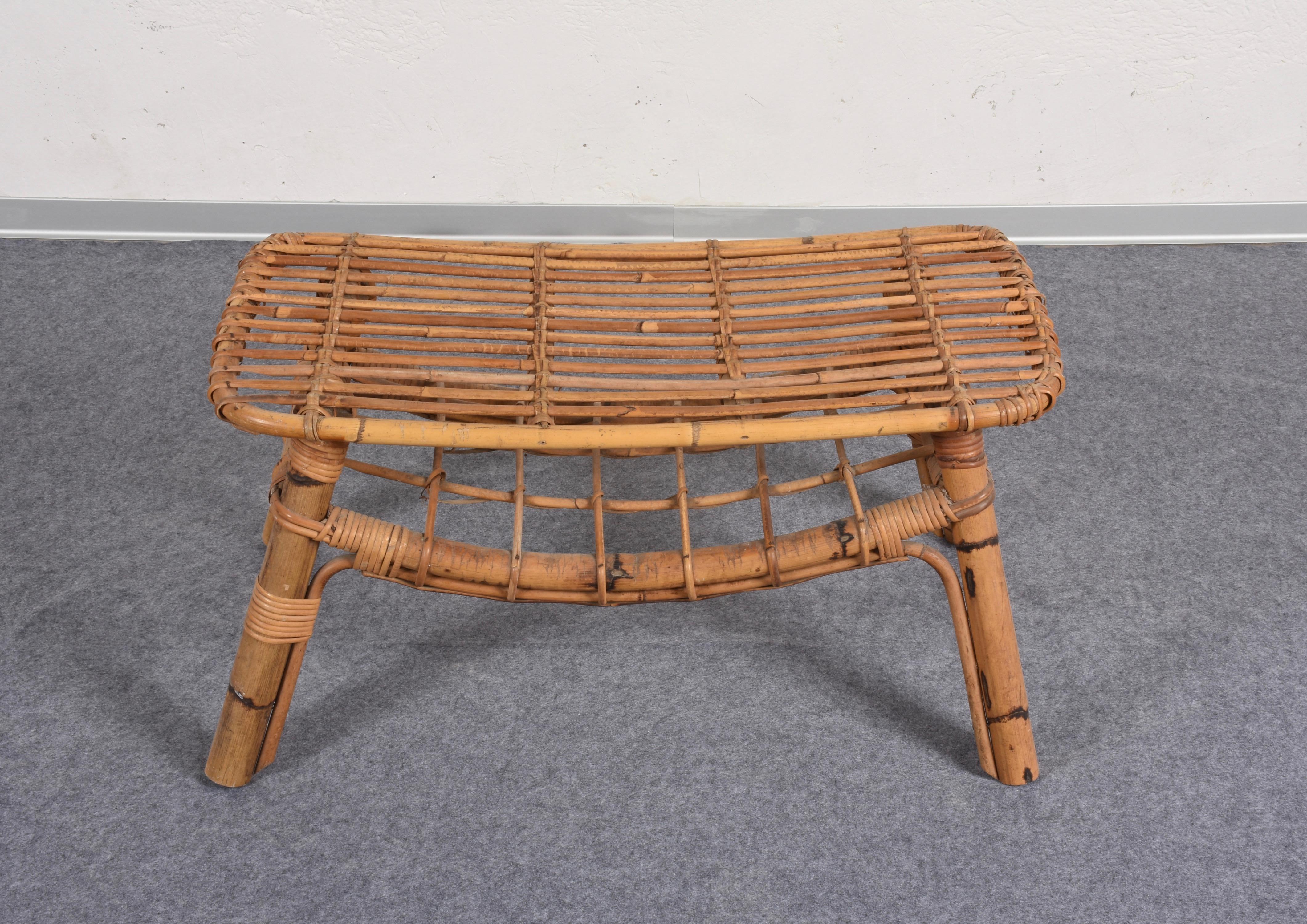 Mid-20th Century Bamboo coffee table with magazine rack, Italy 