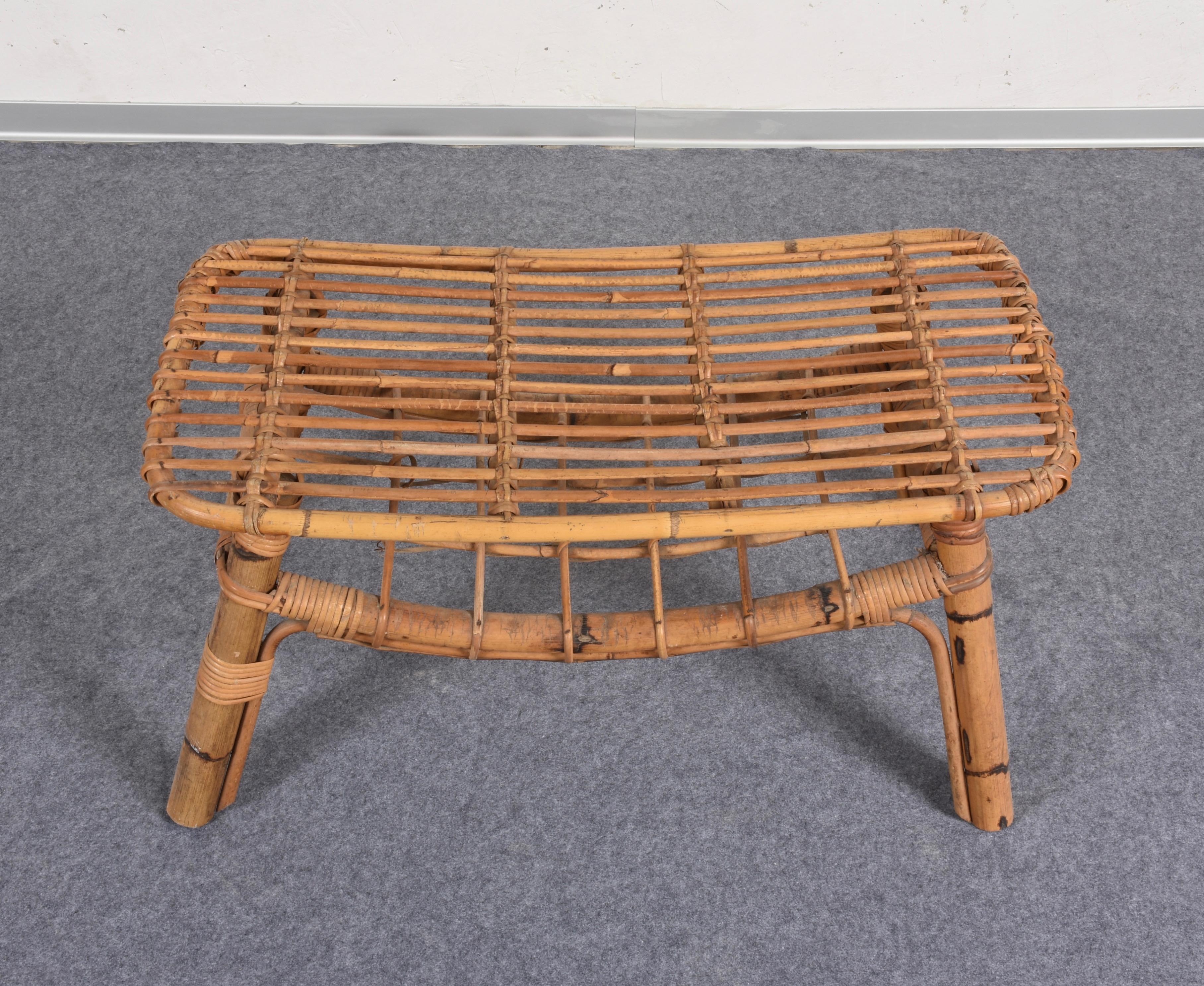 Rattan Bamboo coffee table with magazine rack, Italy 