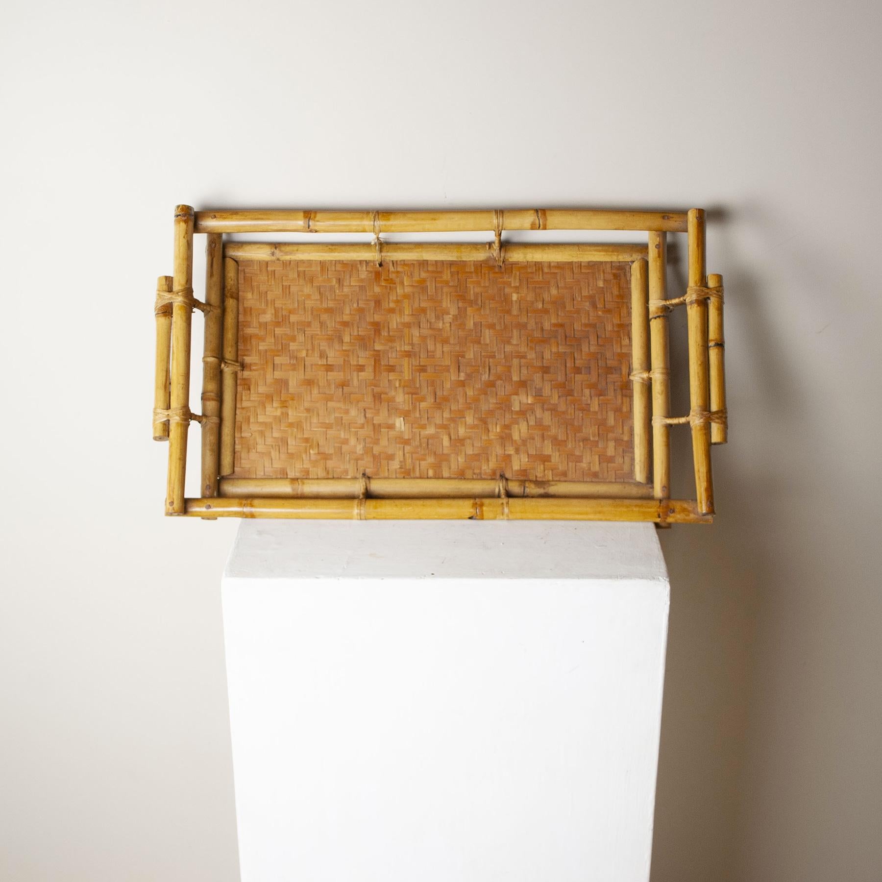 Mid-Century Modern Bamboo Colonial Reed Tray 1950s For Sale