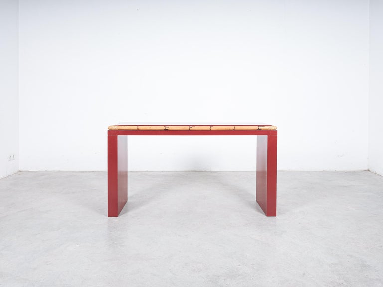 Post-Modern Bamboo Console Table Red Formica Desk Postmodern, Italy For Sale