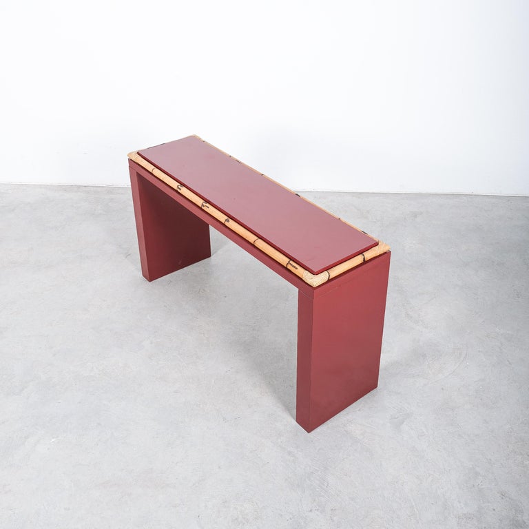 Bamboo Console Table Red Formica Desk Postmodern, Italy For Sale 2