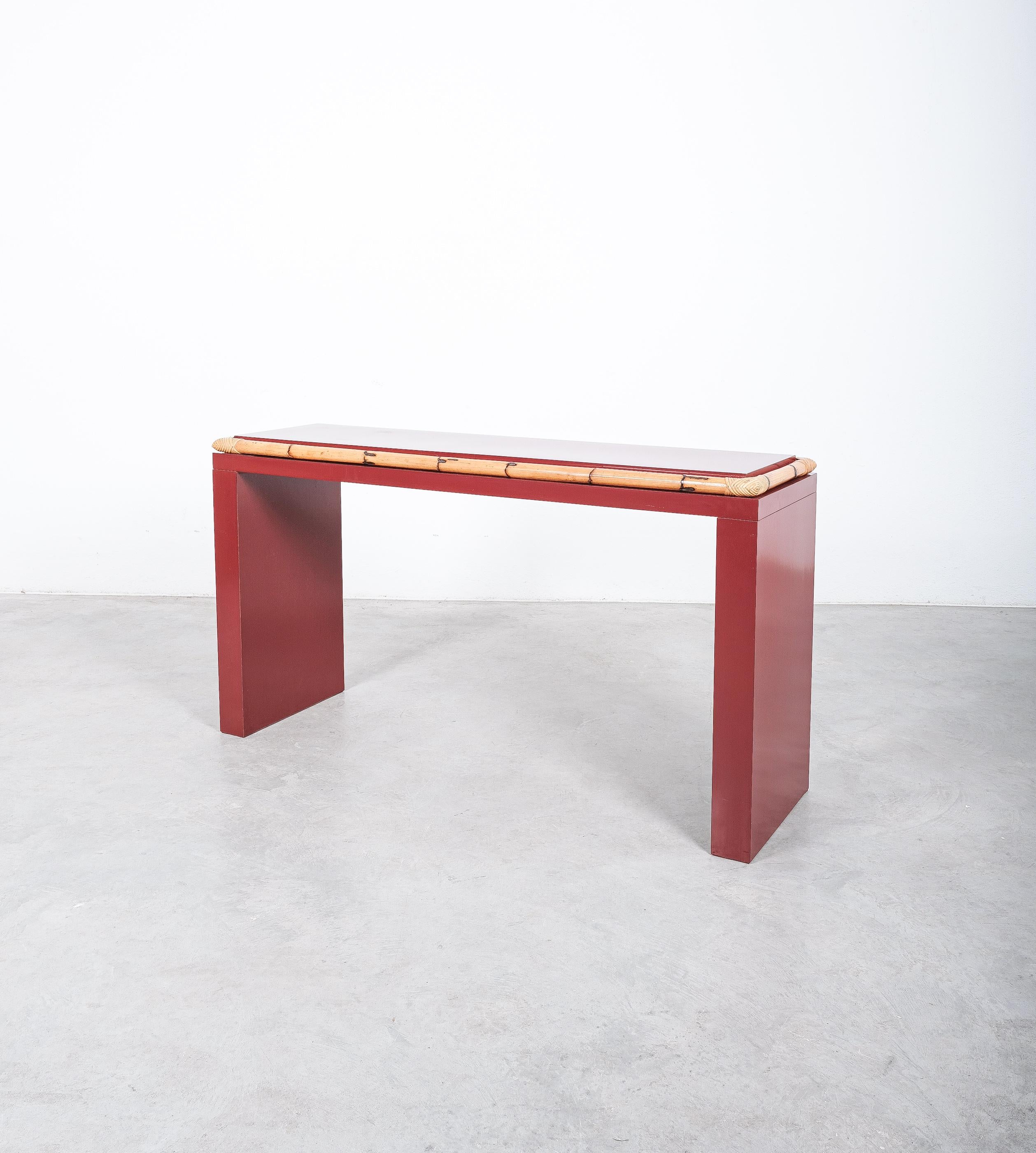 Bamboo Console Table Red Formica Desk Postmodern, Italy For Sale 1