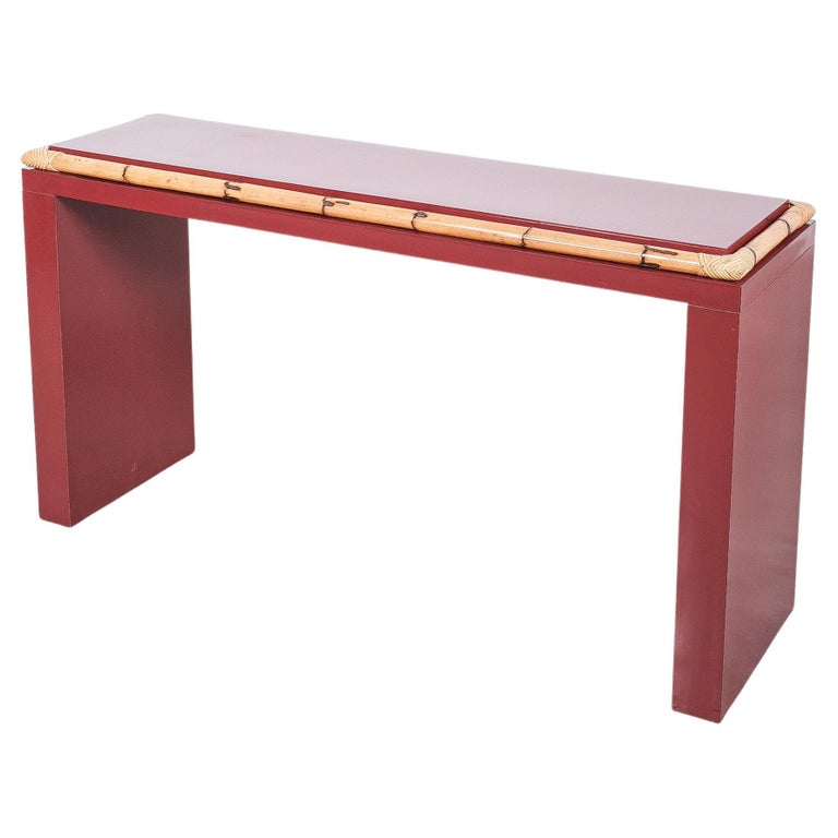 Bamboo Console Table Red Formica Desk Postmodern, Italy For Sale