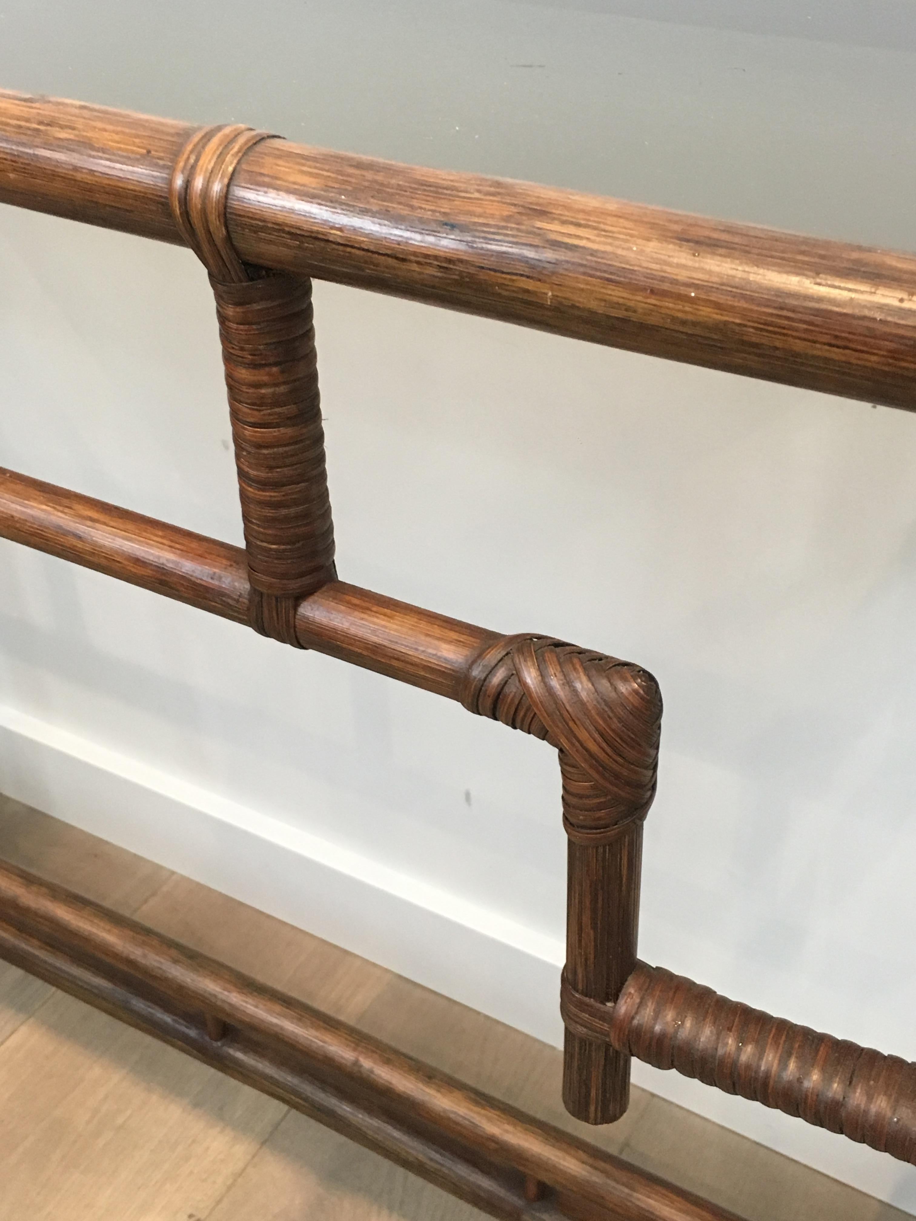 Bamboo Console Table with Brass Corners and Smoked Glass Shelf, French 3