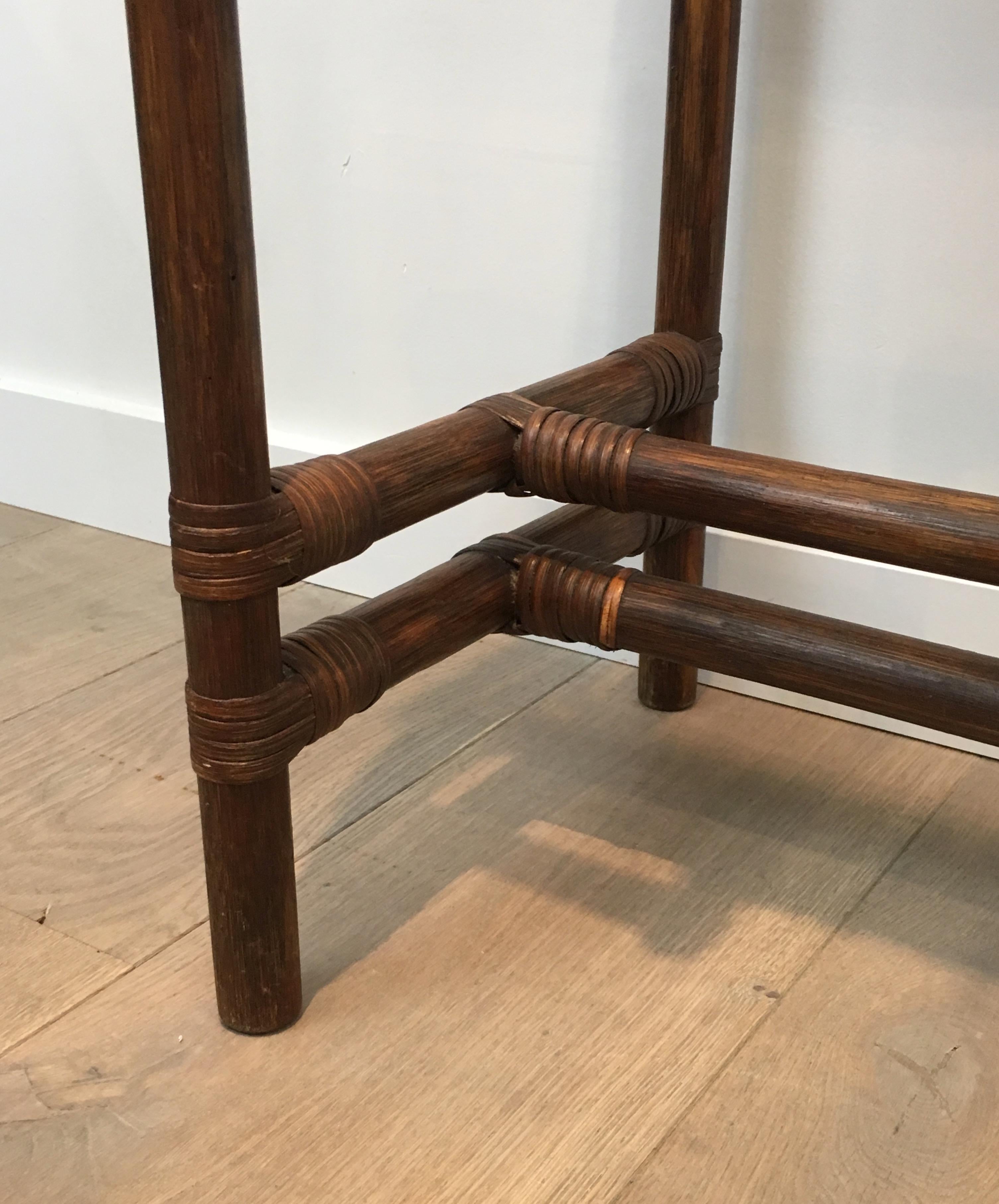 Bamboo Console Table with Brass Corners and Smoked Glass Shelf, French 9