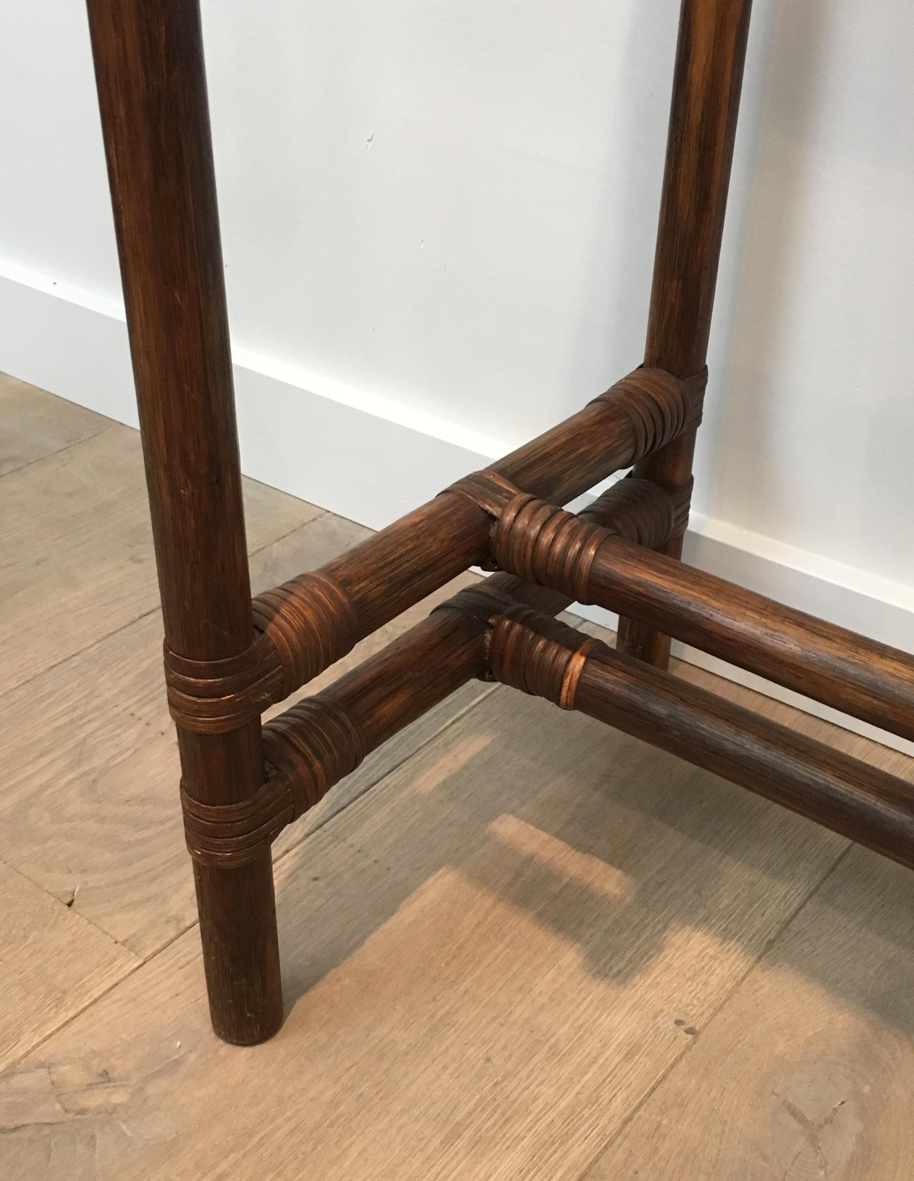 Bamboo Console Table with Brass Corners and Smoked Glass Shelf, French In Good Condition In Marcq-en-Barœul, Hauts-de-France