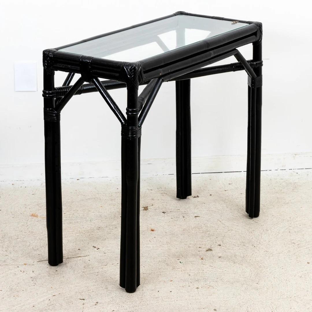 Hollywood Regency Bamboo Console Table with Glass Top
