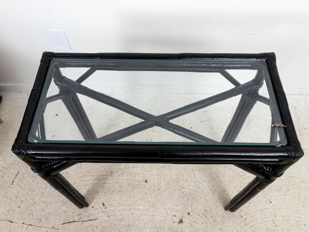 Bamboo Console Table with Glass Top In Good Condition In New York, NY