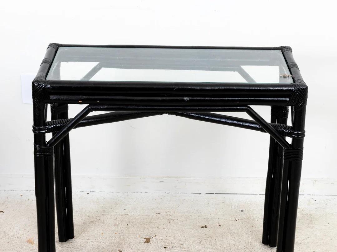 20th Century Bamboo Console Table with Glass Top