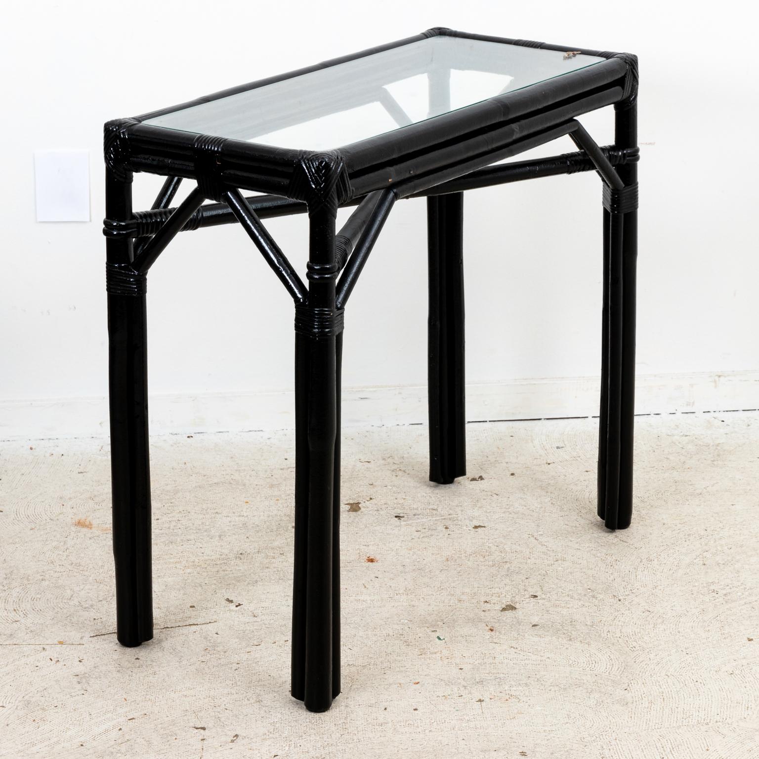 Bamboo Console Table with Glass Top For Sale 1