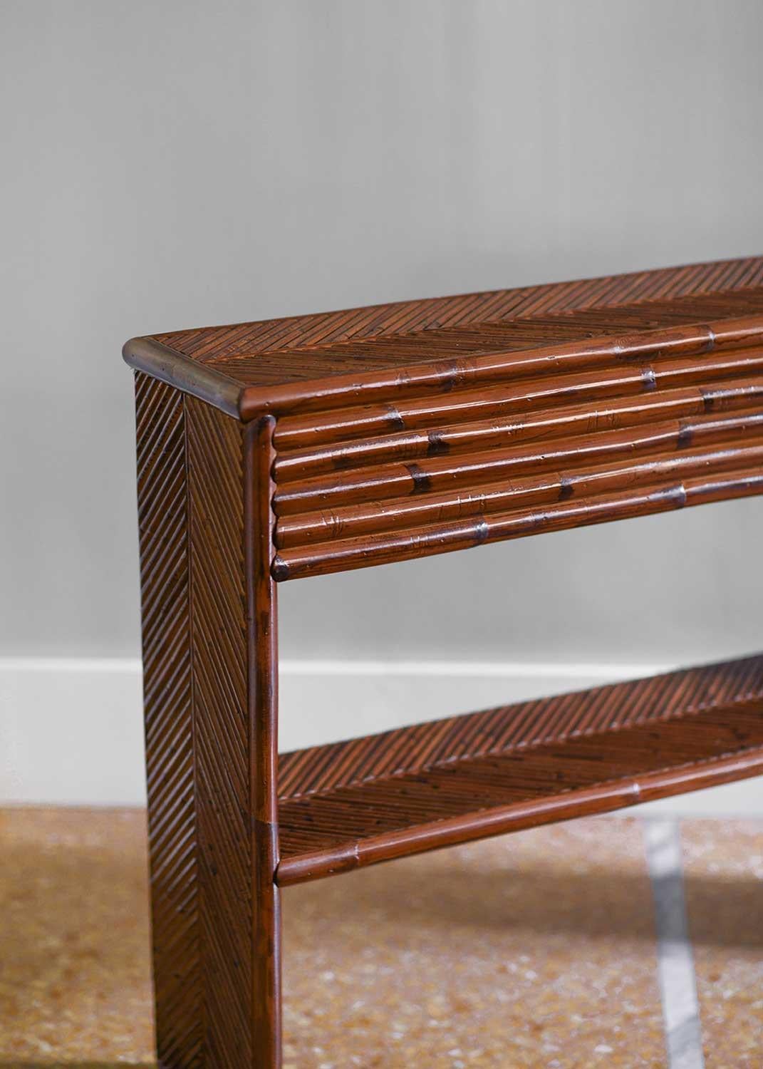 Italian Bamboo console with shelf - Molto Editions For Sale