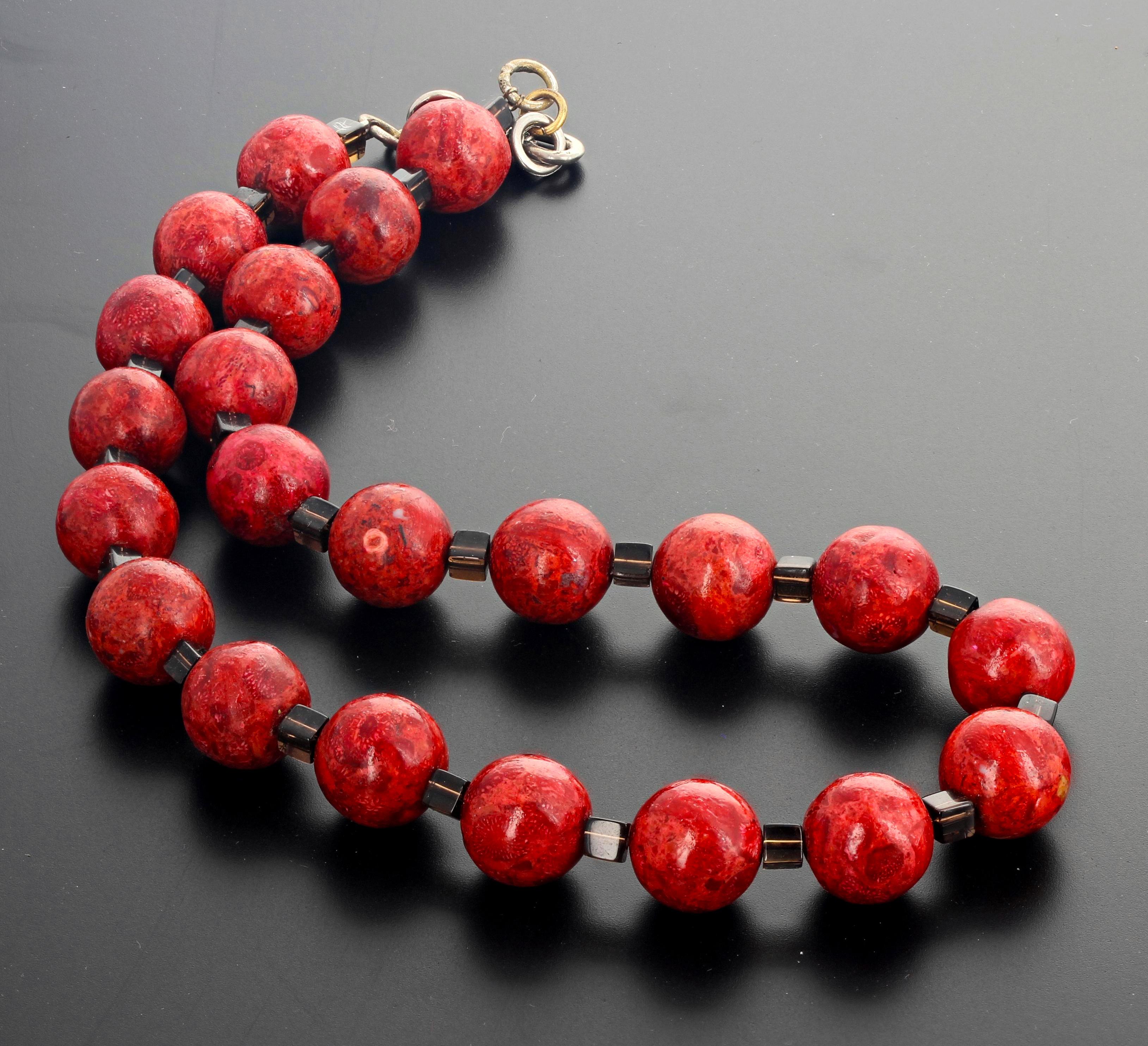 Women's or Men's Gemjunky Vintage Inspired Bamboo Coral and Smoky Quartz Cocktail Necklace