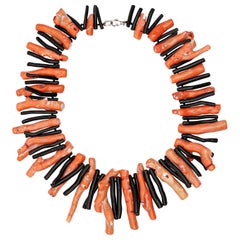 Bamboo Coral Black Agate 925 Silver Reaf Choker Tribal Warrior Branches Necklace