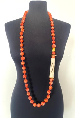 Bamboo Coral, Carved Bone, and Baroque Necklace for Oxum and Ewà - 59 cm , 320 g