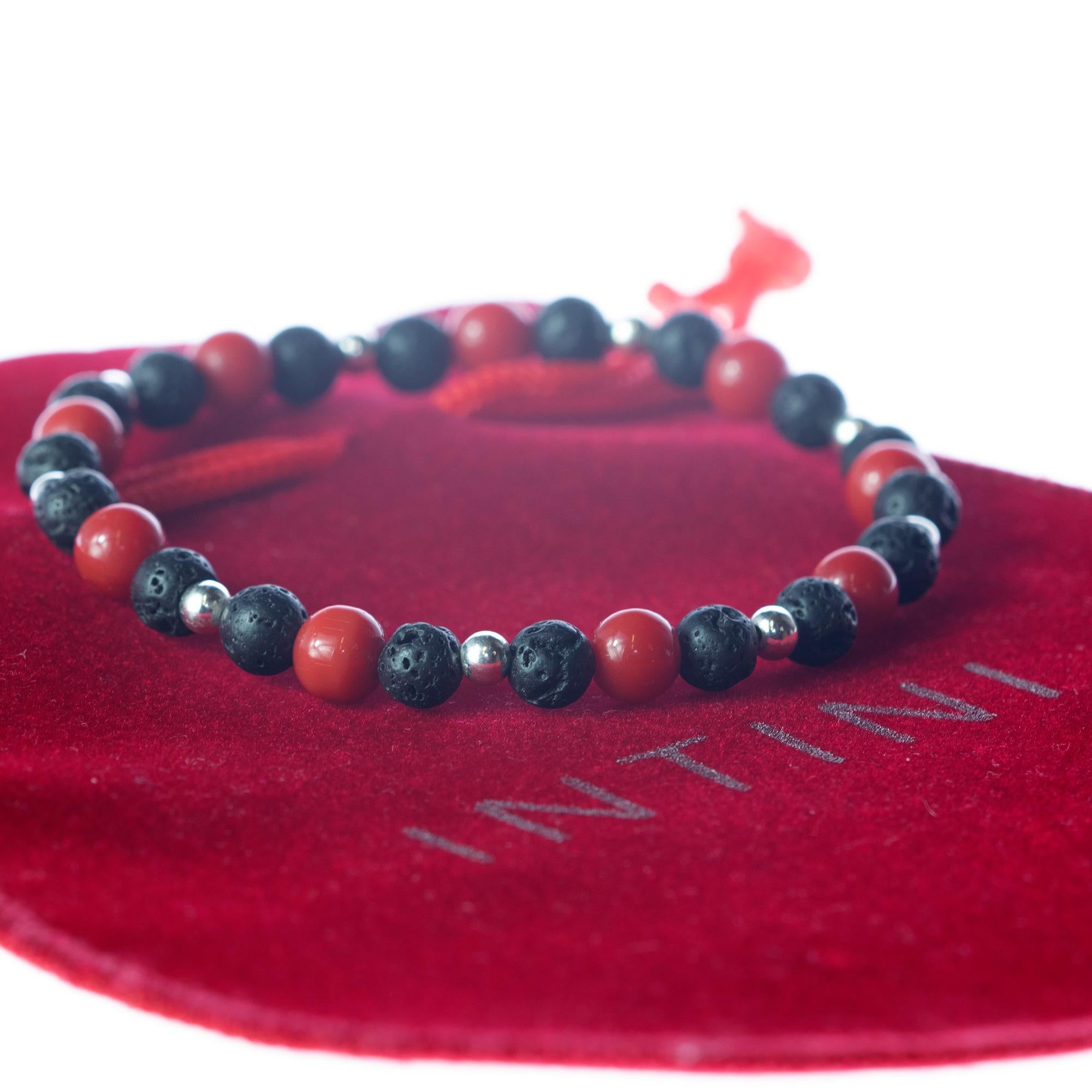 Wonderful bracelet featuring Red Bamboo Coral along with silver balls and lava stone.
Modern men jewelry, the perfect gift idea for him.

The stretch design serves as the solution for all wrist sizes.

• Bamboo Coral 7 mm
• Lava Stone 6 mm
• Silver