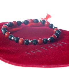 Bamboo Coral Silver Lava Stone Stretch Bracelet Men Jewelry Gift for Him