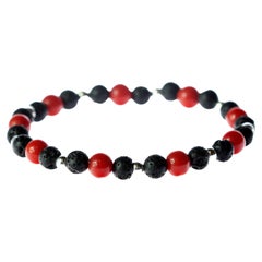 Bamboo Coral Silver Lava Stone Stretch Bracelet Men Jewelry Gift for Him