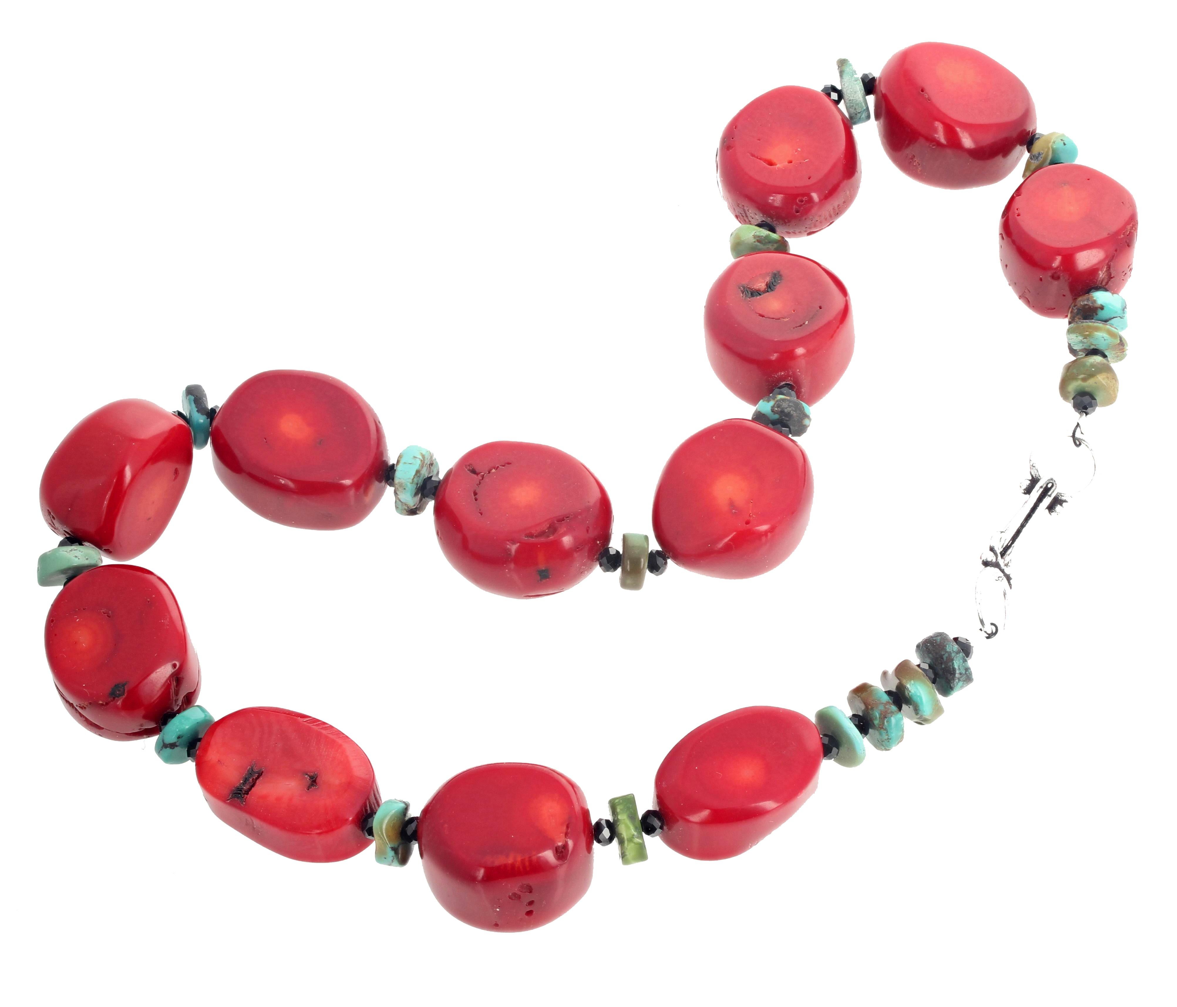 Mixed Cut AJD Very Elegant Inspired Bamboo Coral, Turquoise, & Spinel Necklace For Sale