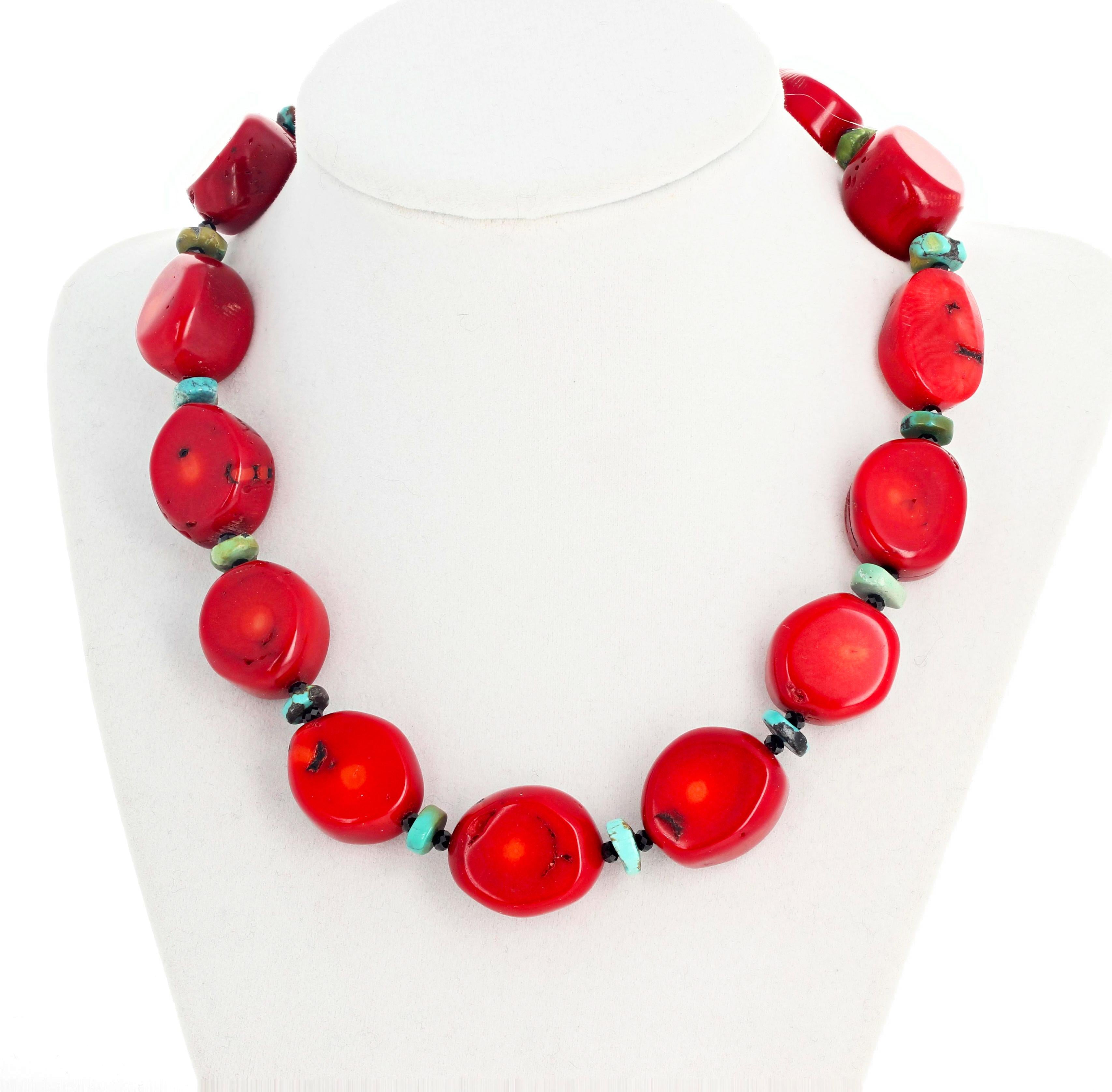 AJD Very Elegant Inspired Bamboo Coral, Turquoise, & Spinel Necklace In New Condition For Sale In Raleigh, NC