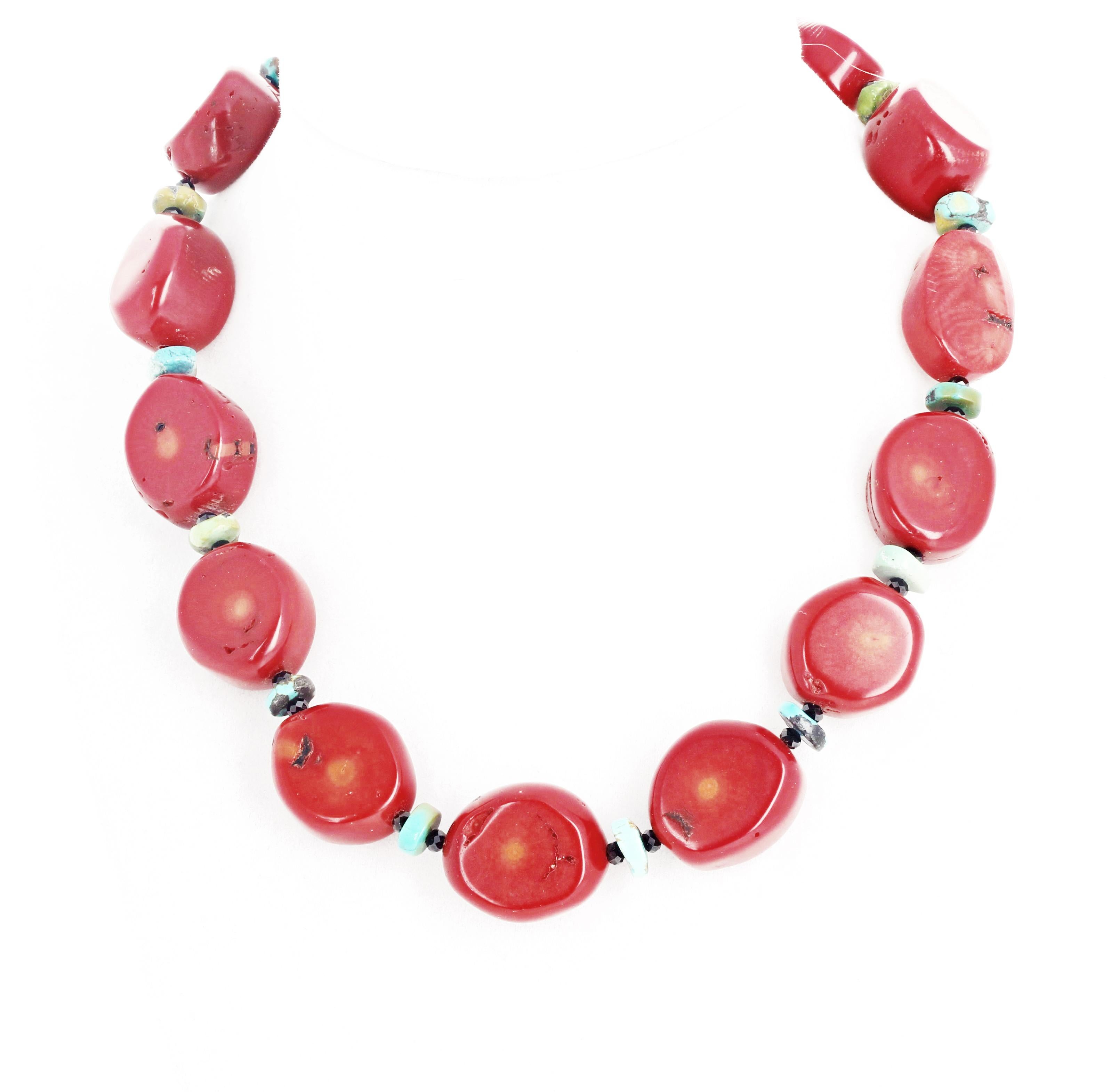 Women's or Men's AJD Very Elegant Inspired Bamboo Coral, Turquoise, & Spinel Necklace For Sale