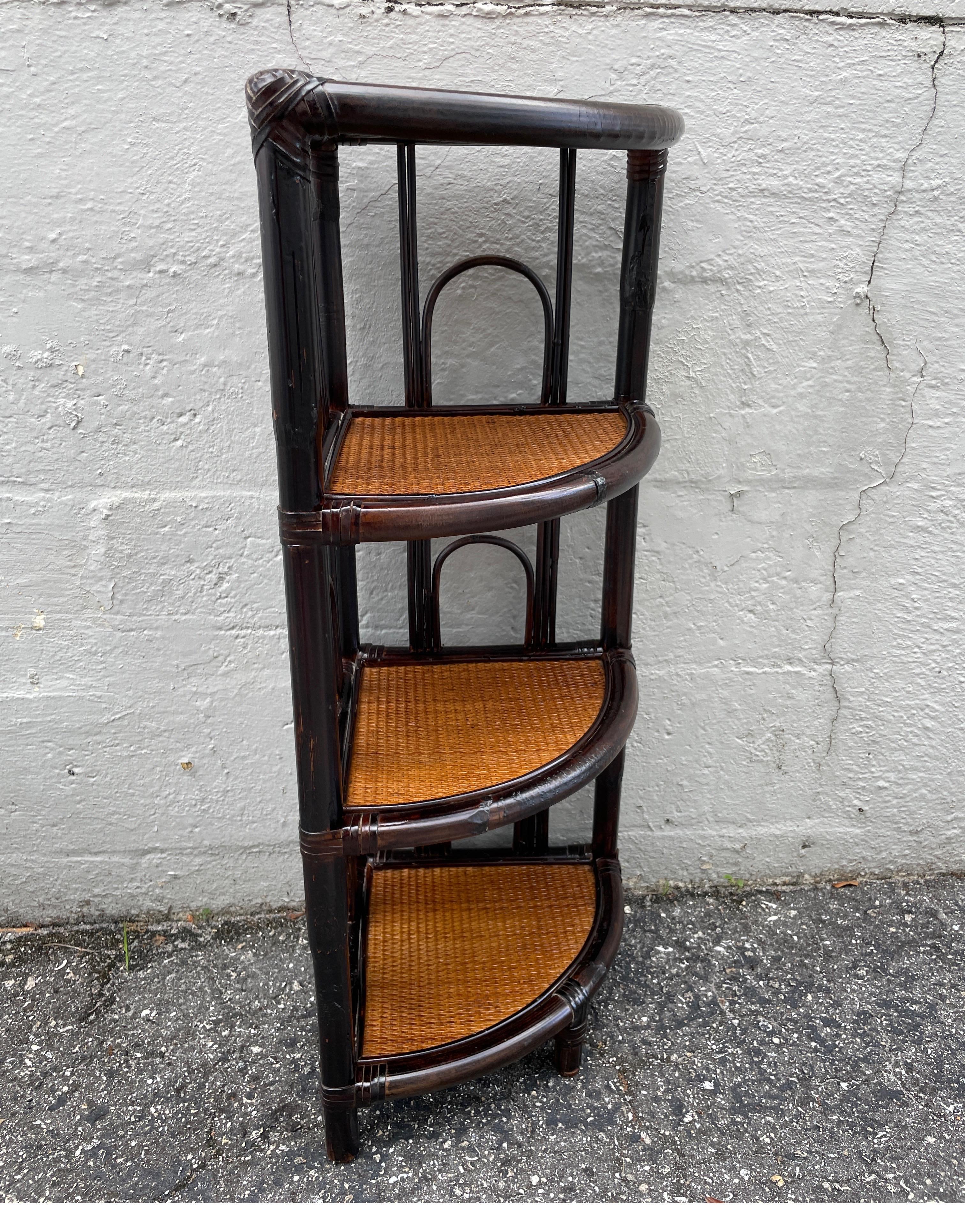 Philippine Bamboo Corner Etagere For Sale