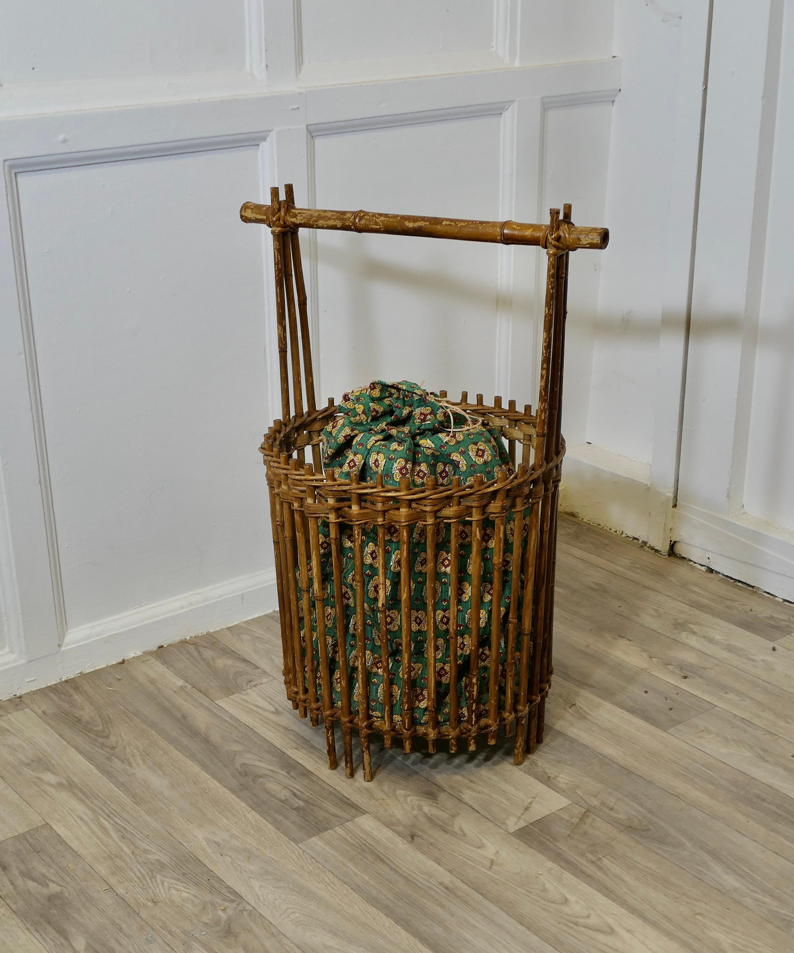 Mid-20th Century Bamboo Craft Basket, Knitting, Crochet, Patchwork  A very useful piece For Sale
