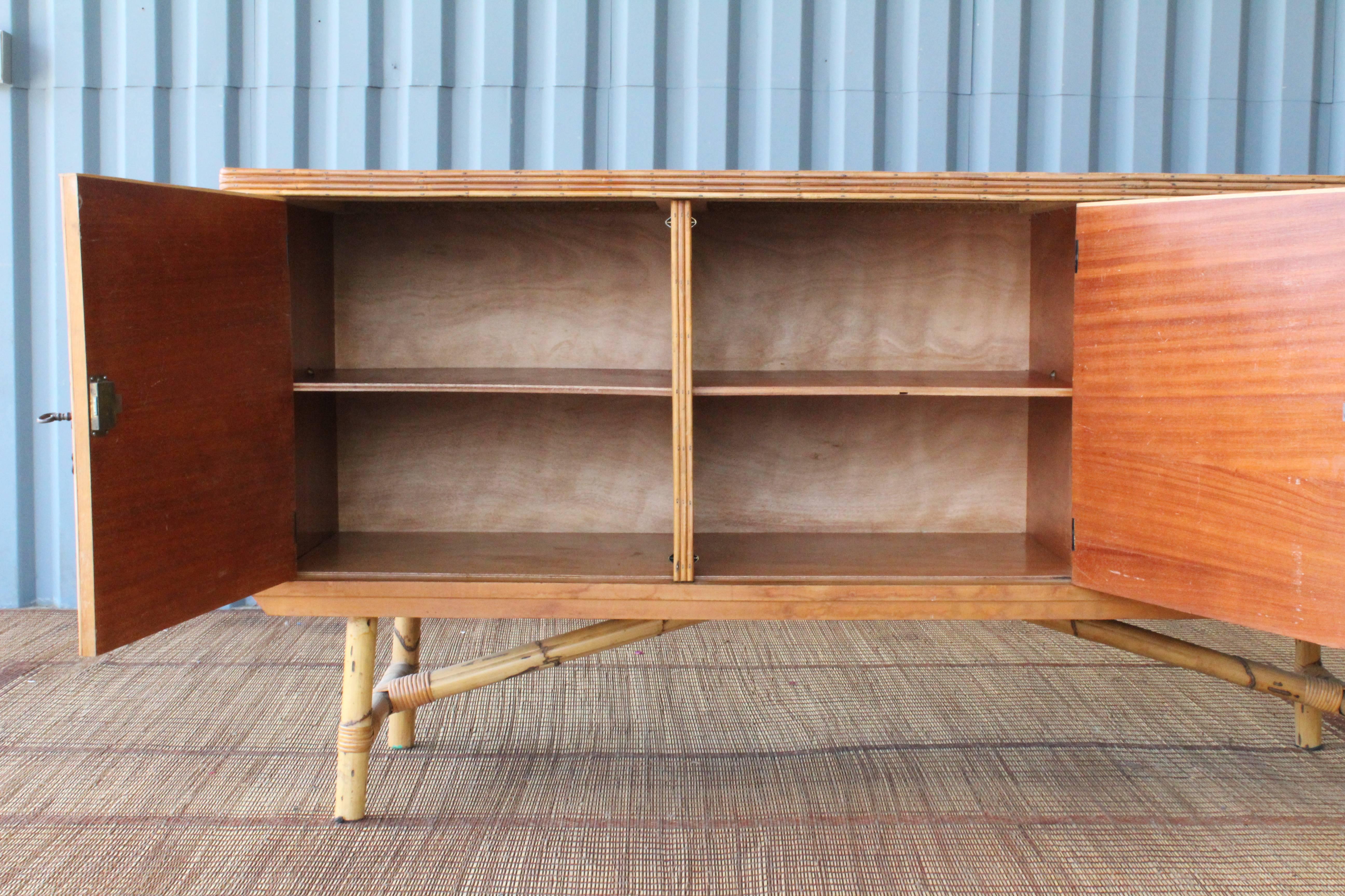 Bamboo Credenza by Audoux-Minet, France, 1960s In Good Condition In Los Angeles, CA