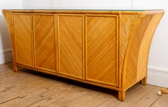 Bamboo Credenza Featuring Four Doors, Interior Shelving and Glass Top