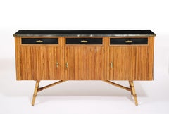Bamboo Credenza with Brass Bamboo Knobs, France, 1960s