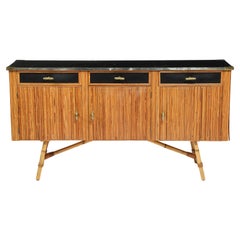 Bamboo Credenza with Brass Bamboo Knobs, France, 1960s