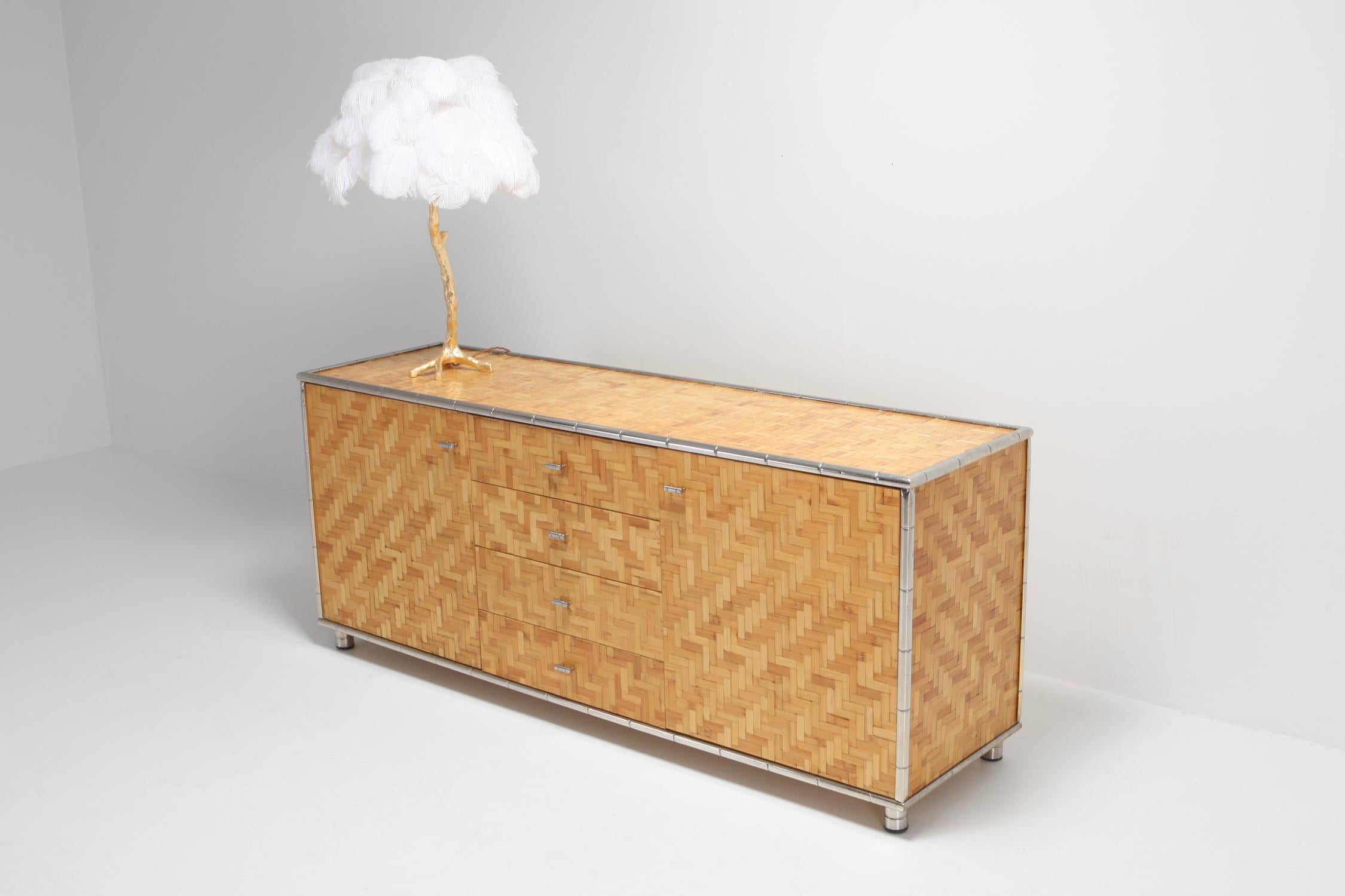 Late 20th Century Bamboo Credenza with Faux Bamboo Chrome Frame Gabriella Crespi Style