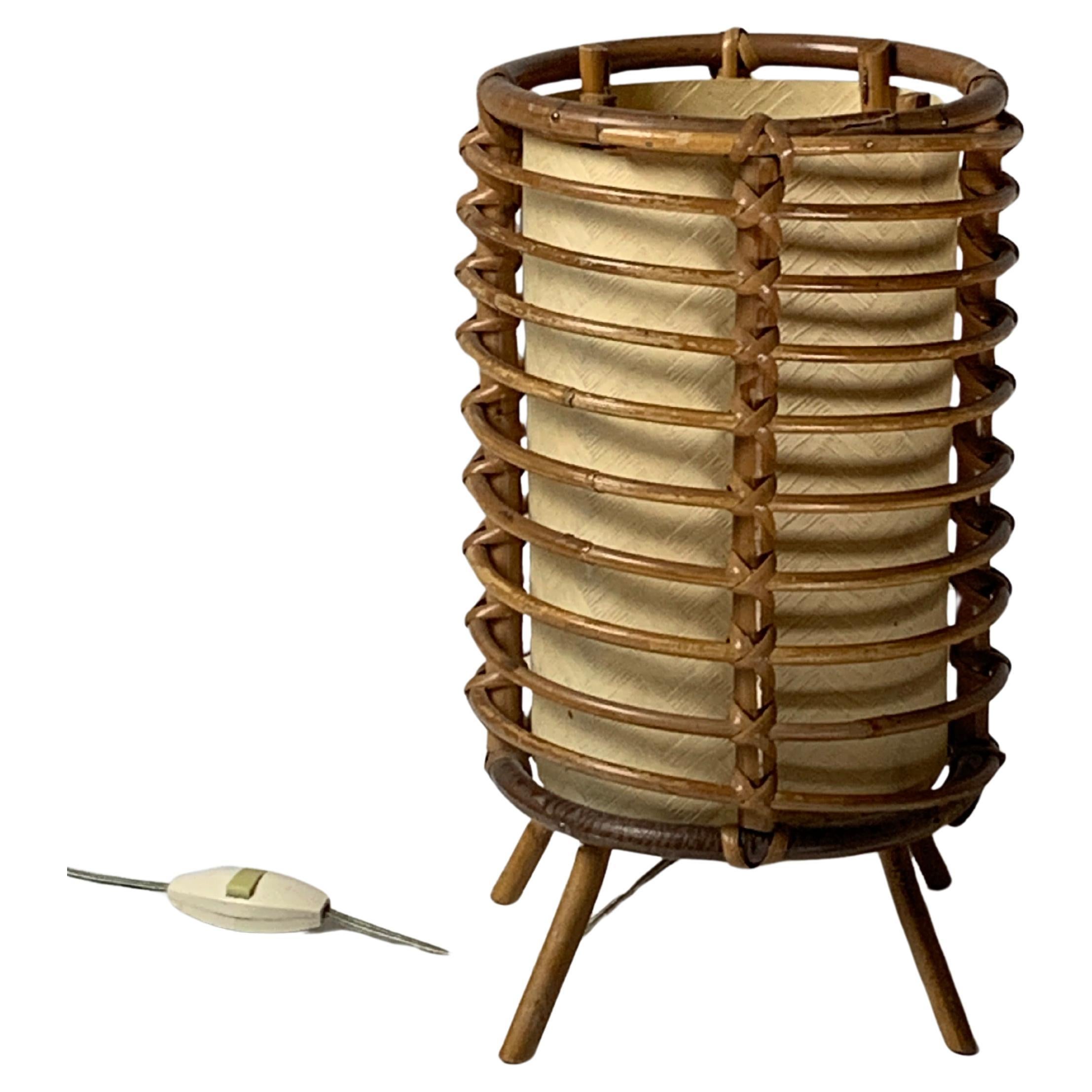 Bamboo cylindrical table lamp by Louis Sognot, France 1950s