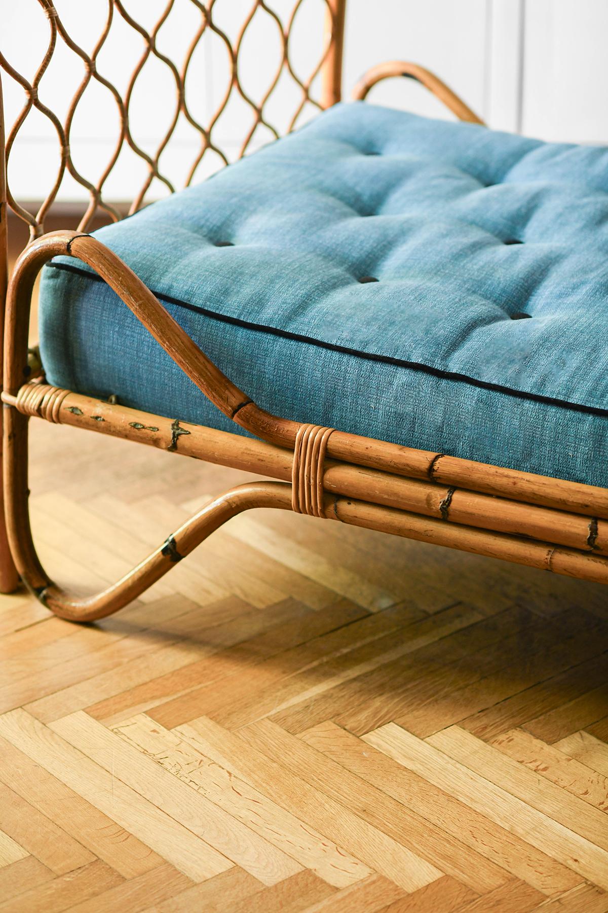 Italian Bamboo  Day Bed from 1960s complete with cushion.