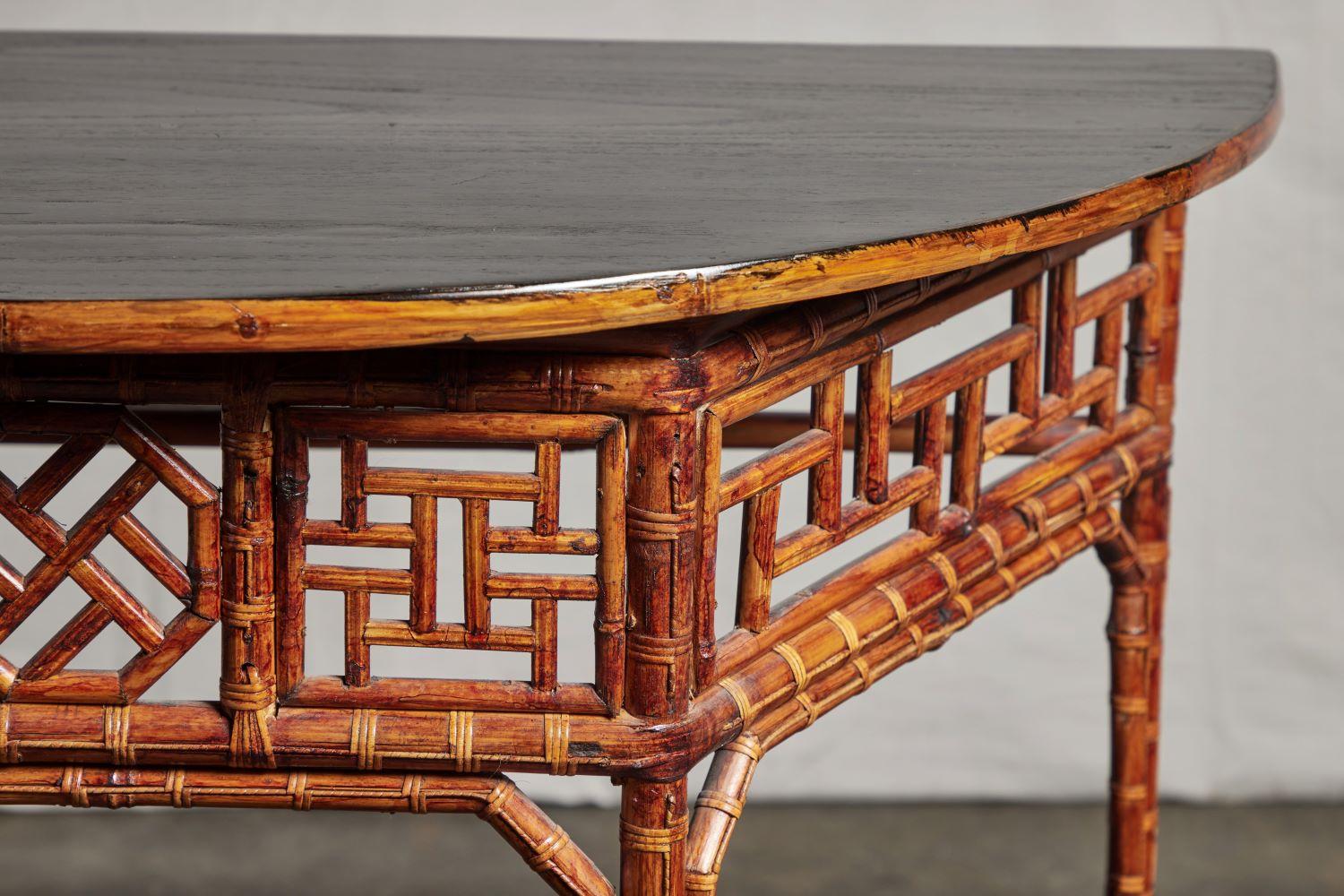 Chinese Bamboo Demi Lune Console