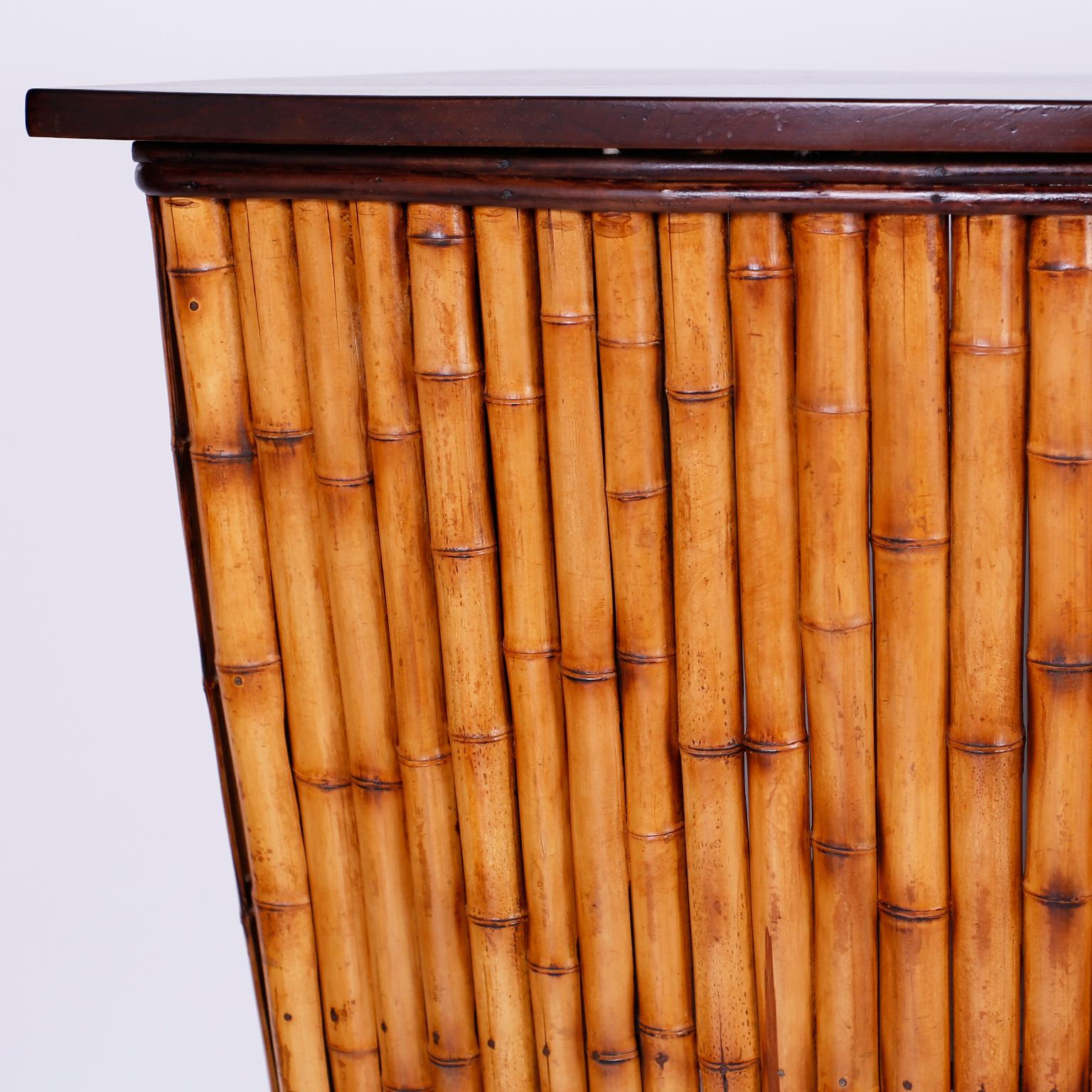 Mid-Century Modern Bamboo Demilune Bar and Three Stools