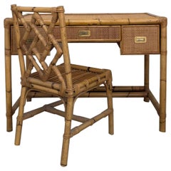 Schreibtisch und Stuhl aus Bambus - 1970er Jahre