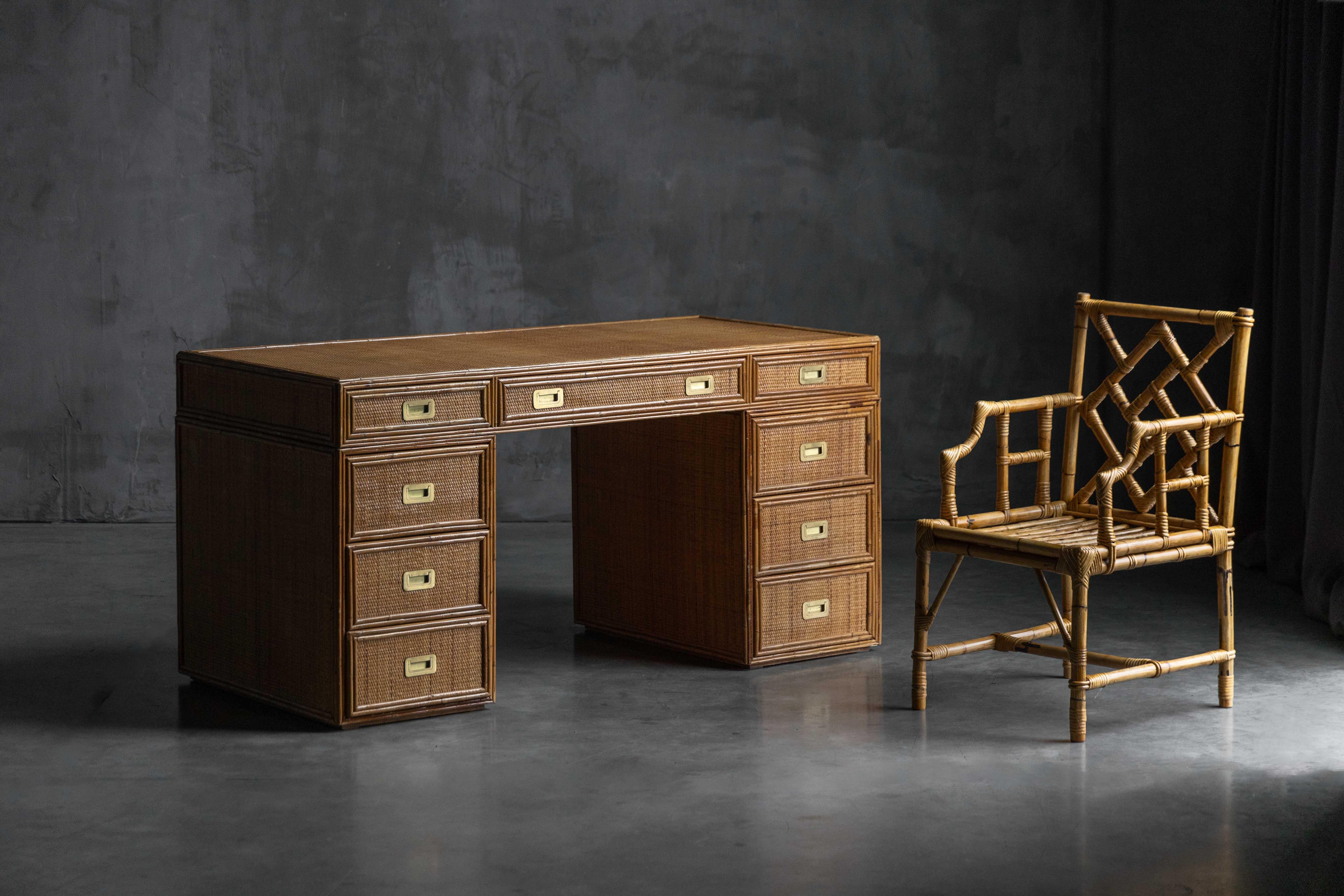 Mid-Century Modern Bamboo Desk by Vivai Del Sud, Italy, 1970s For Sale