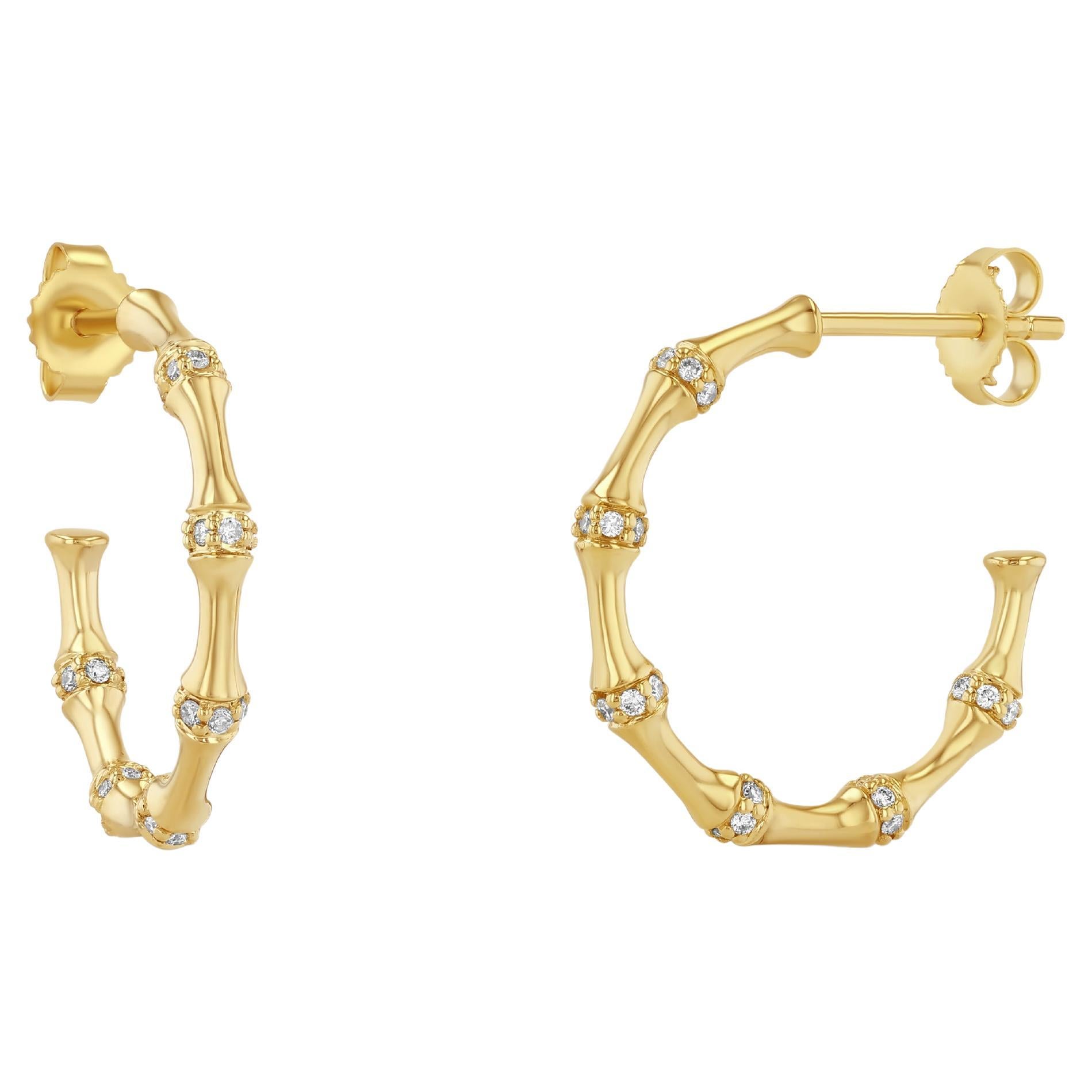 Orecchini a cerchio con diamanti di bambù in vendita