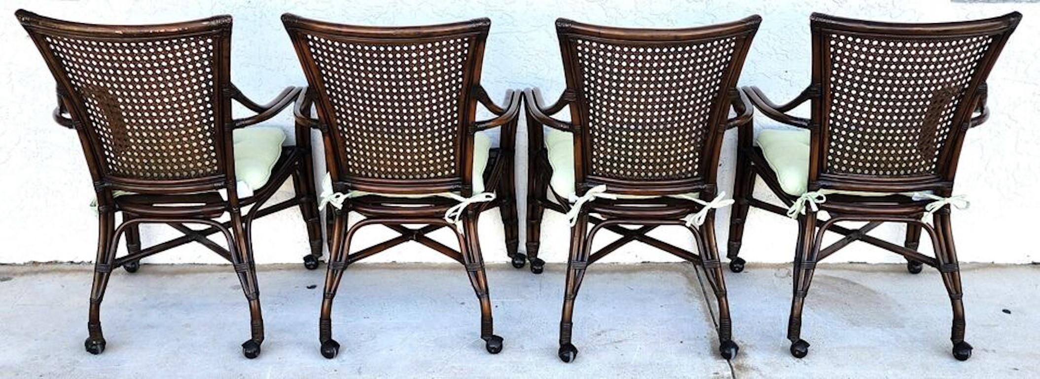 Bamboo Dining Chairs Caned Rolling Set of 4 For Sale 5
