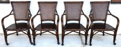 Bamboo Dining Chairs Caned Rolling Set of 4