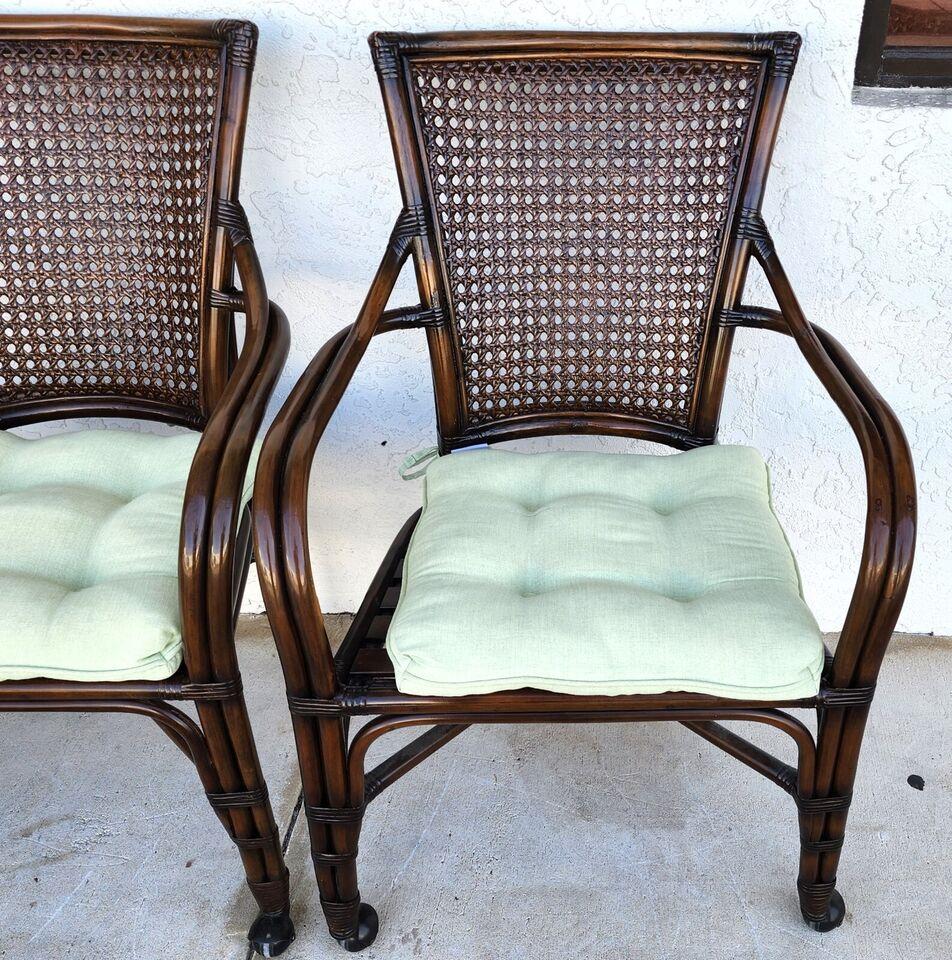 Bamboo Dining Chairs Caned Rolling Set of 4 In Good Condition For Sale In Lake Worth, FL