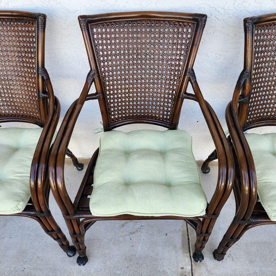 Late 20th Century Bamboo Dining Chairs Caned Rolling Set of 4 For Sale