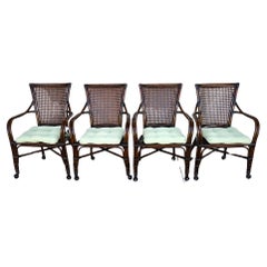 Retro Bamboo Dining Chairs Caned Rolling Set of 4