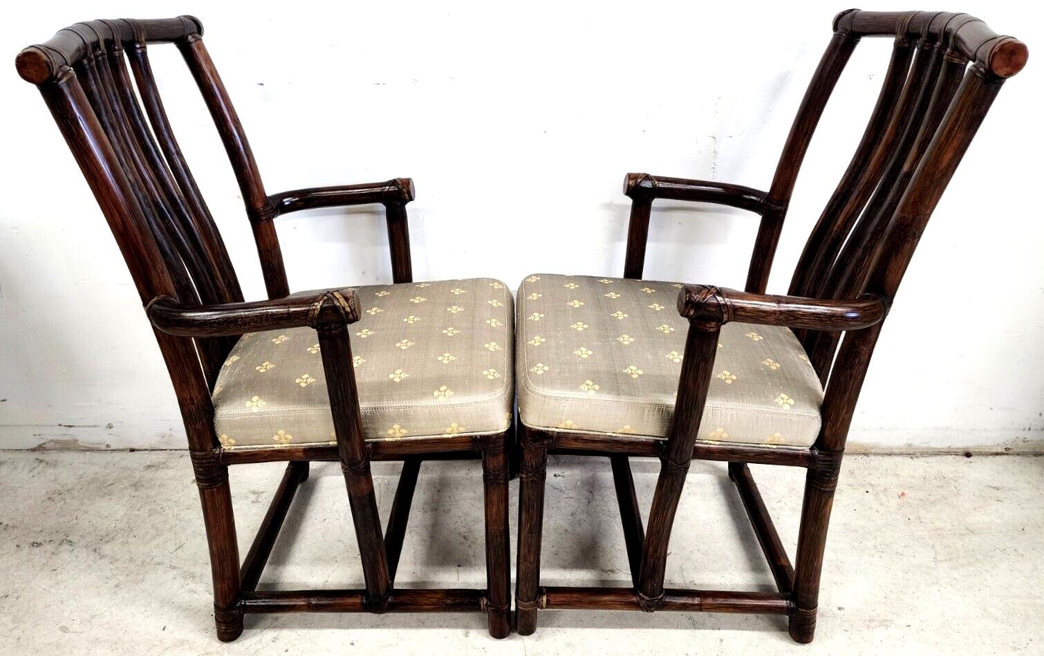 Bamboo Dining Chairs Vintage Asian Pogoda Silk by McGuire, Set of 2 In Good Condition For Sale In Lake Worth, FL
